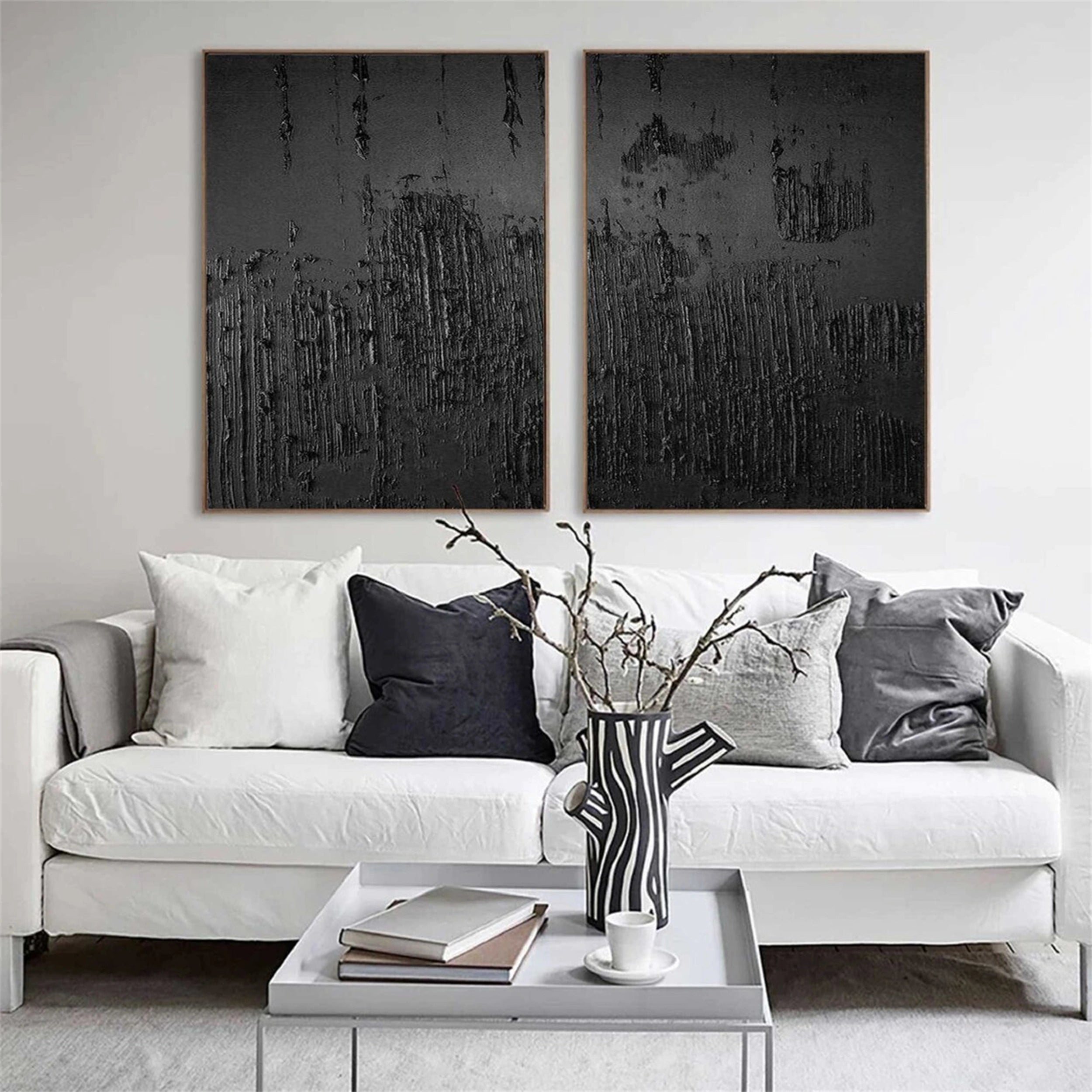 Black Textured Minimalist Wall Art Set of 2 #BT047