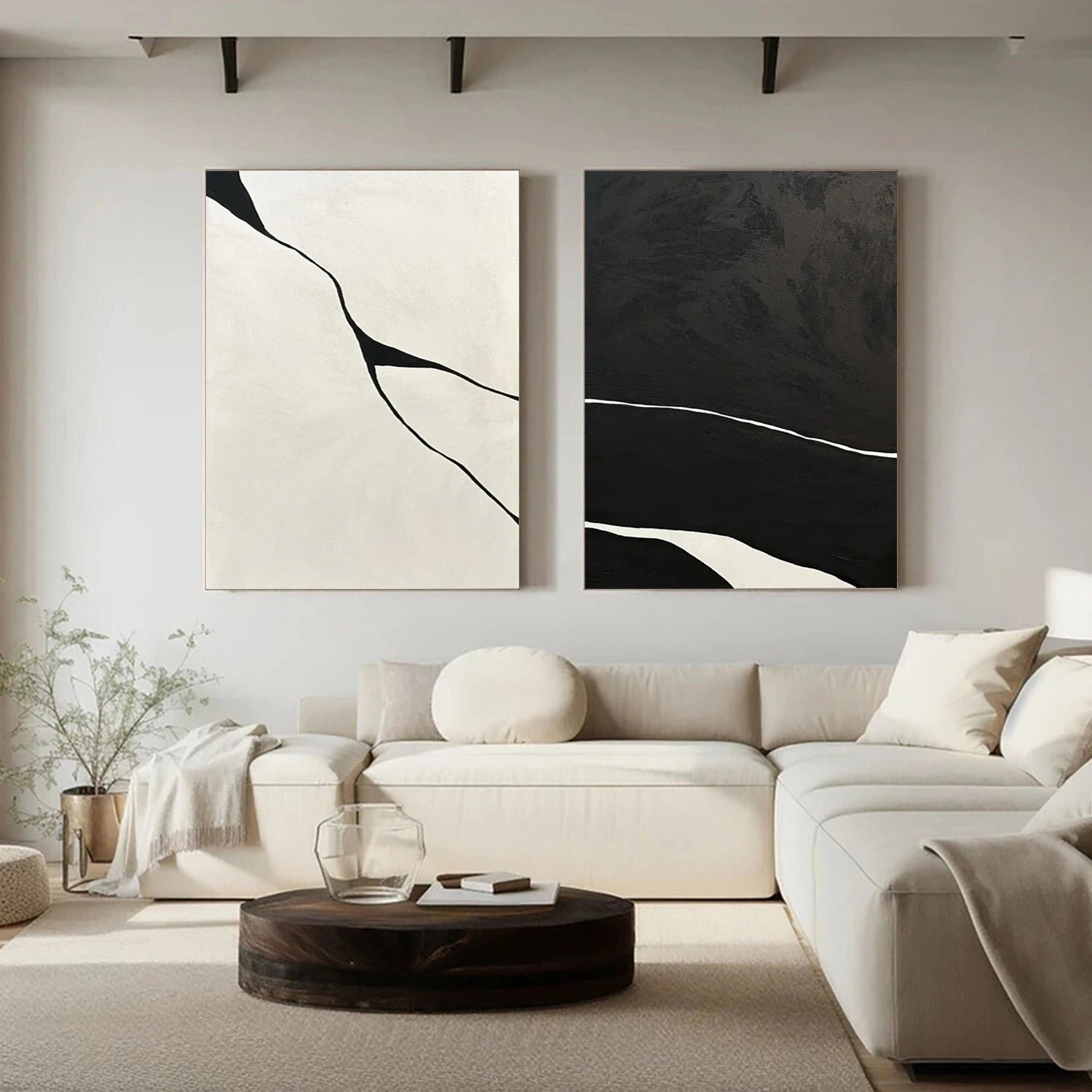 Black and White Wabi Sabi Abstract Canvas Art Set of 2 #WA200