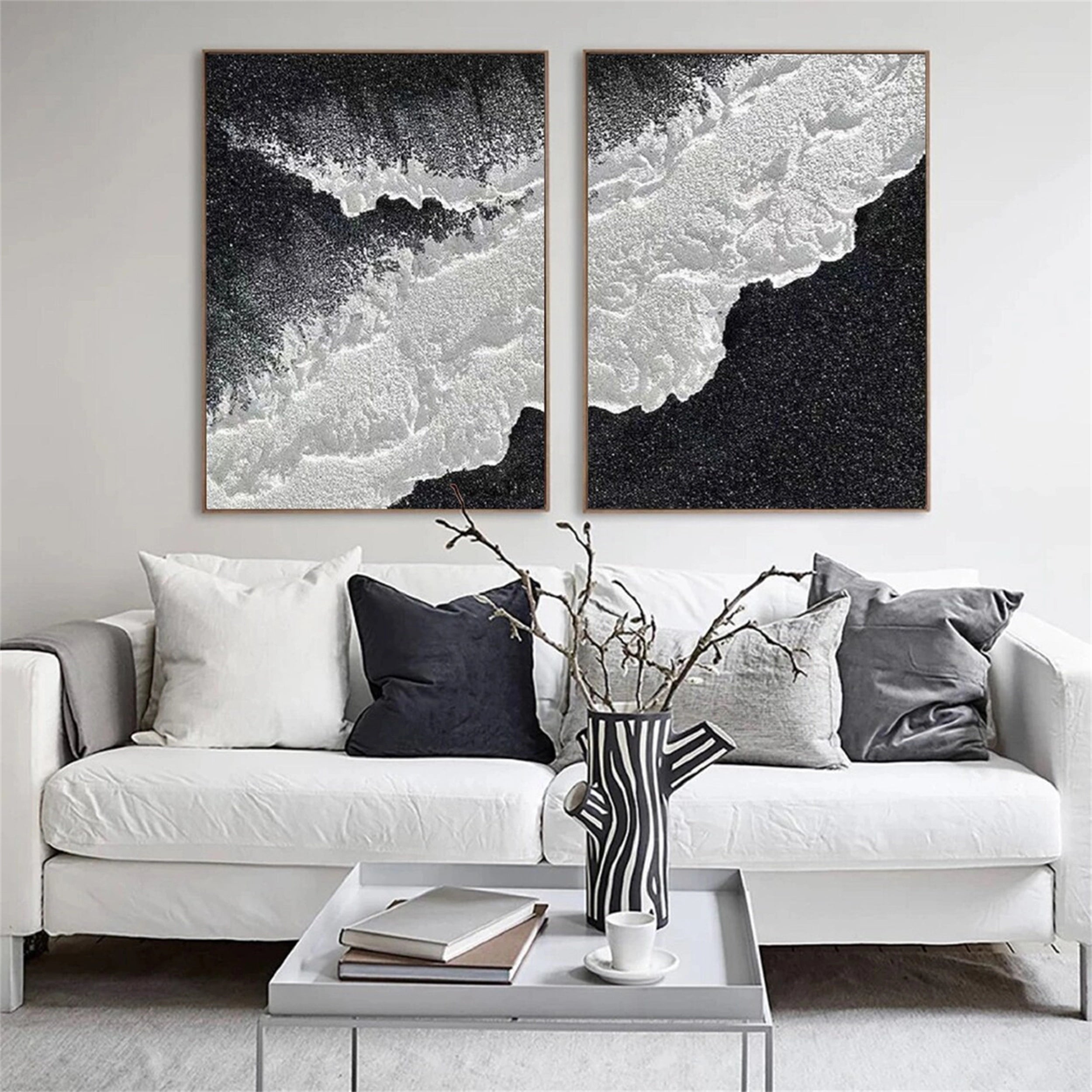 Black Textured Minimalist Wall Art Set of 2 #BT046
