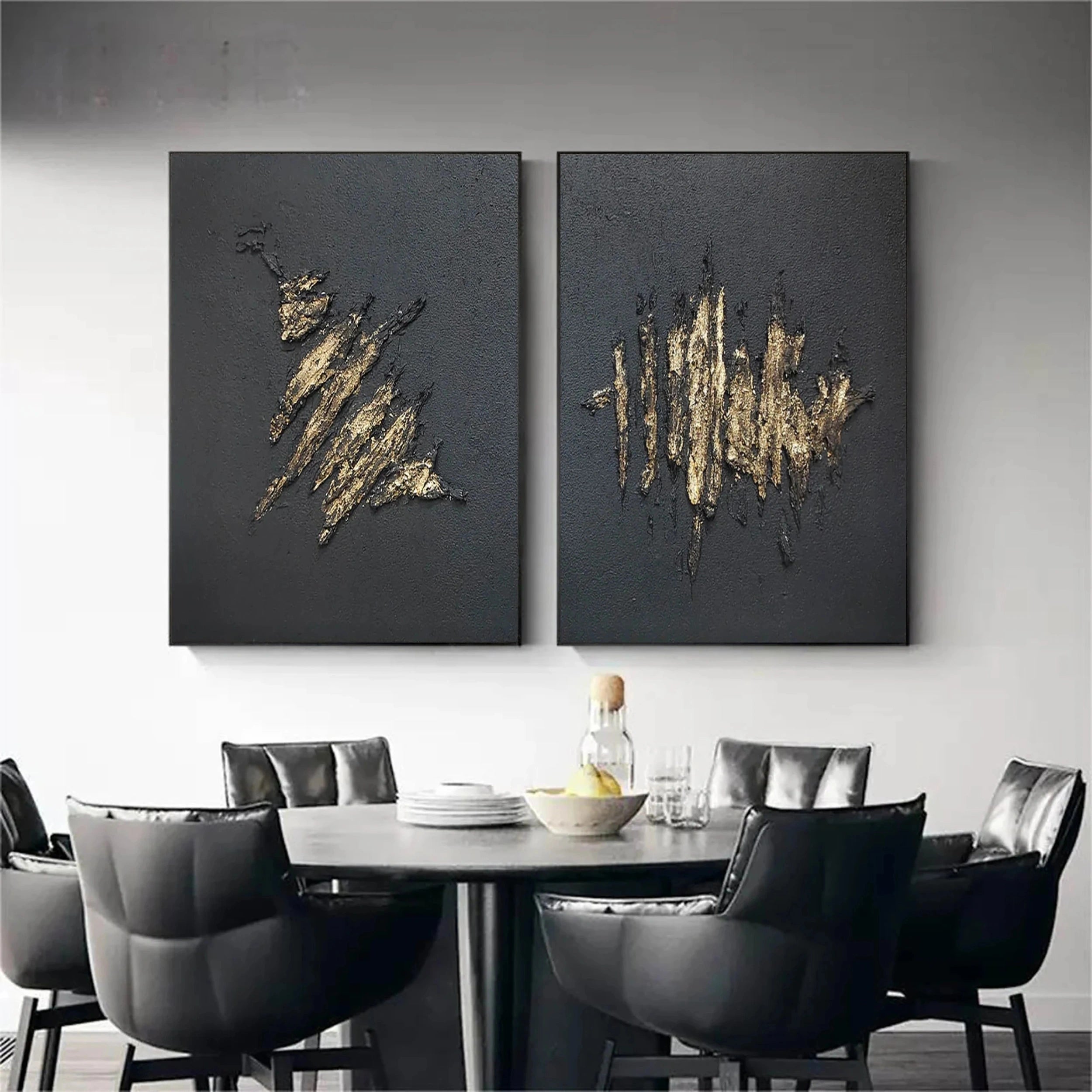 Black Textured Minimalist Wall Art Set of 2 #BT026