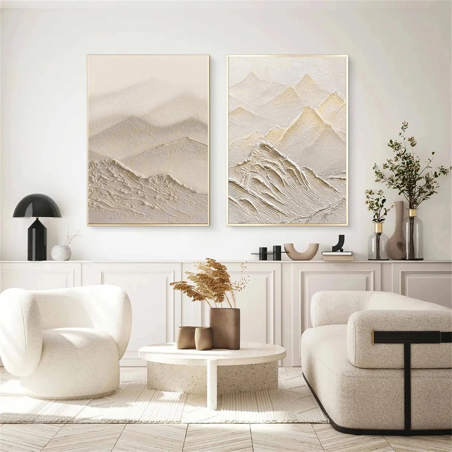 Beige & Brown Textured Minimalist Wall Art Set of 2 #BM002