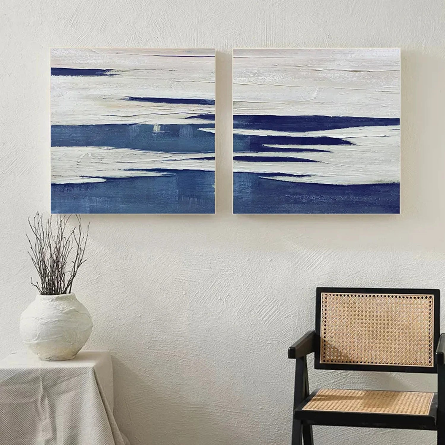 Blue and White Abstract Wall Art Set of 2 #AW082
