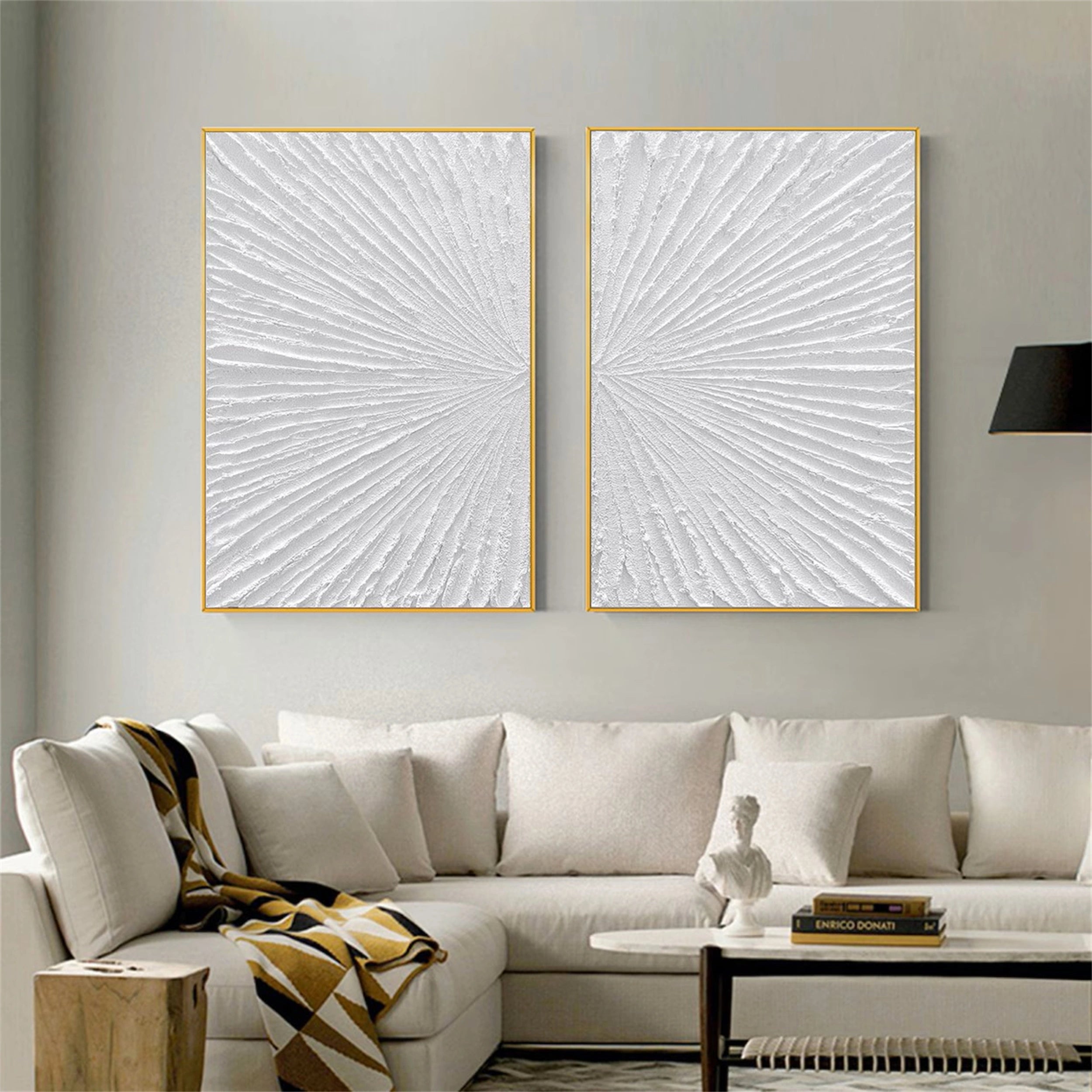 White Textured Minimalist Wall Art Set of 2 #WT088