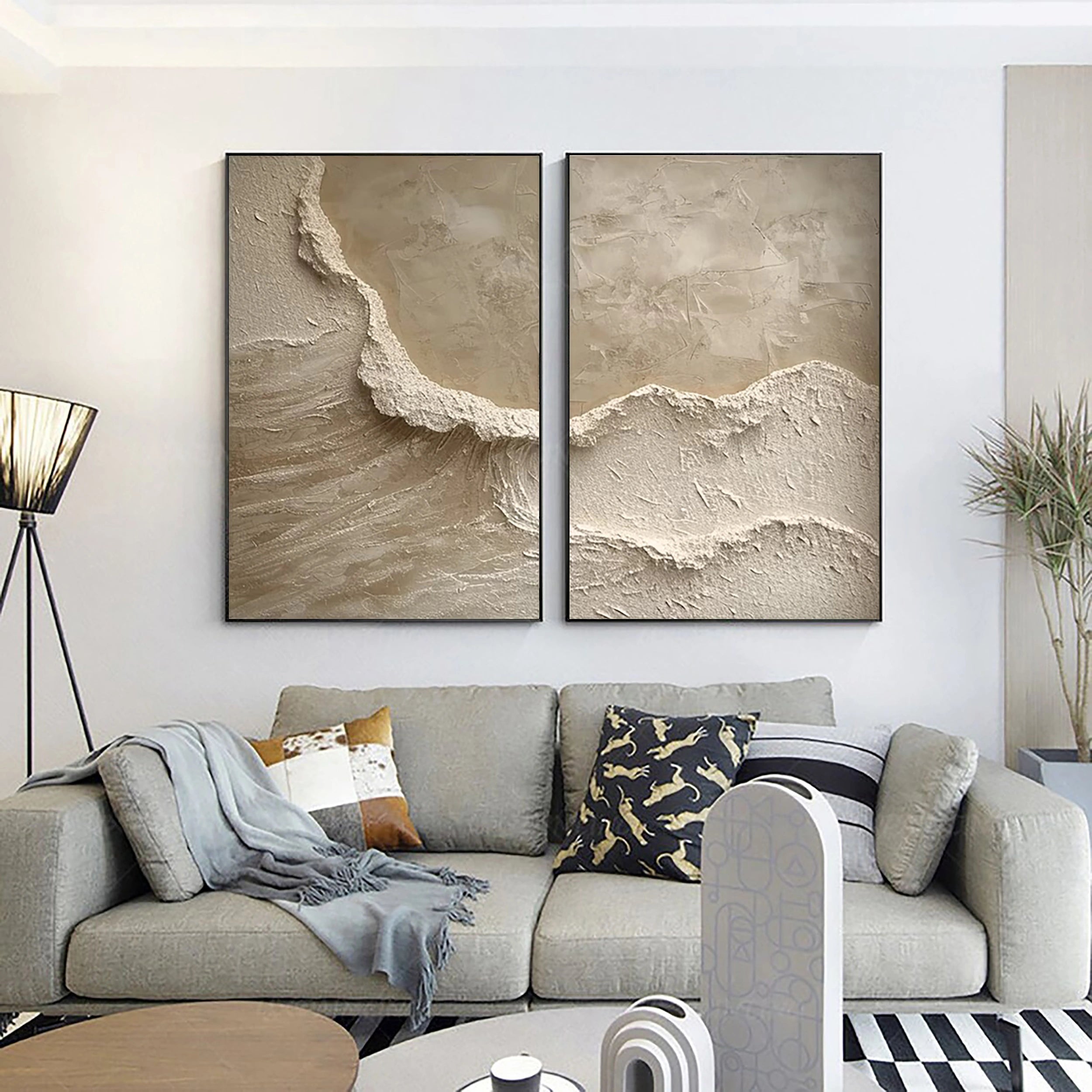 Beige & Brown Textured Minimalist Wall Art Set of 2 #BM028