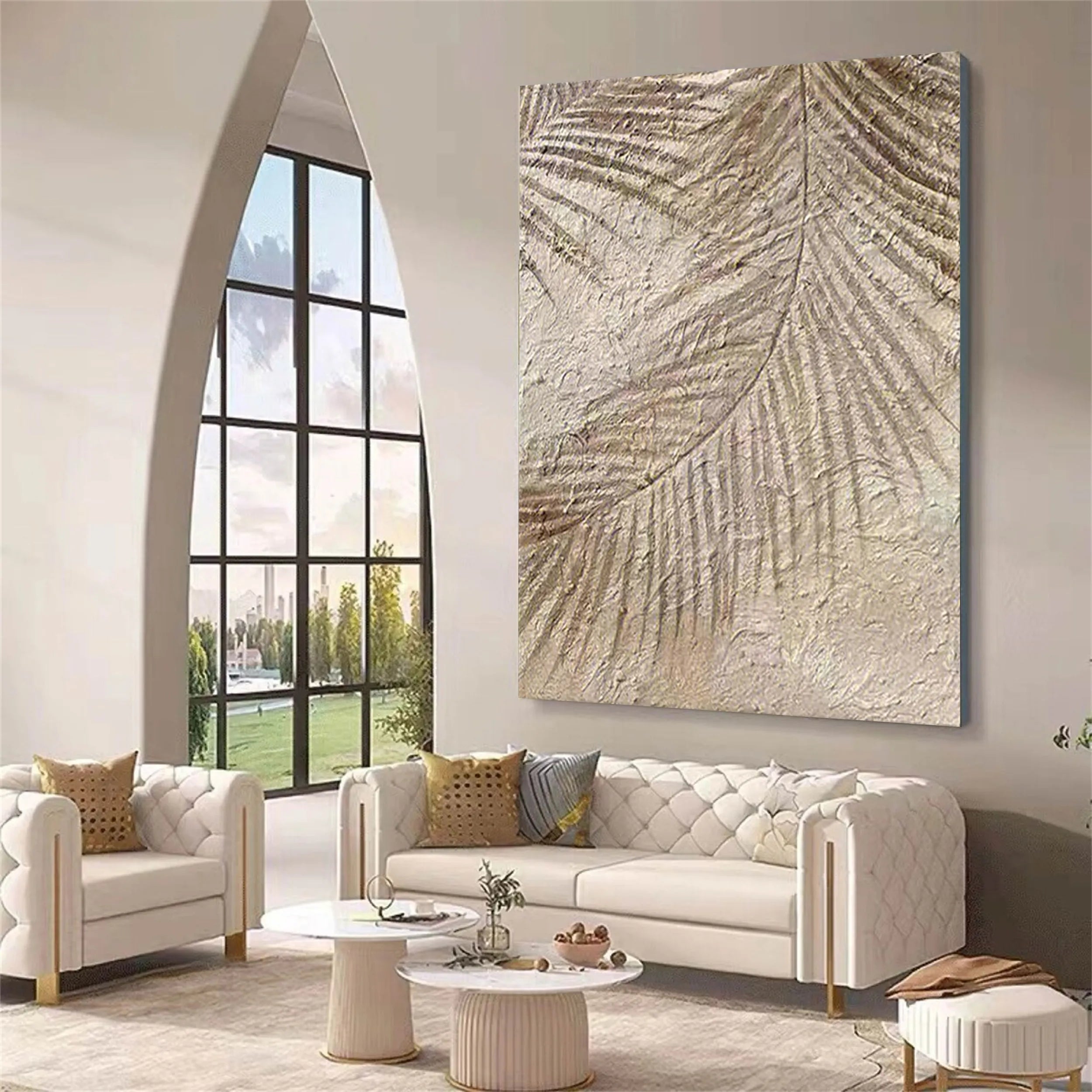 Beige Tree And Flower Painting #TF063