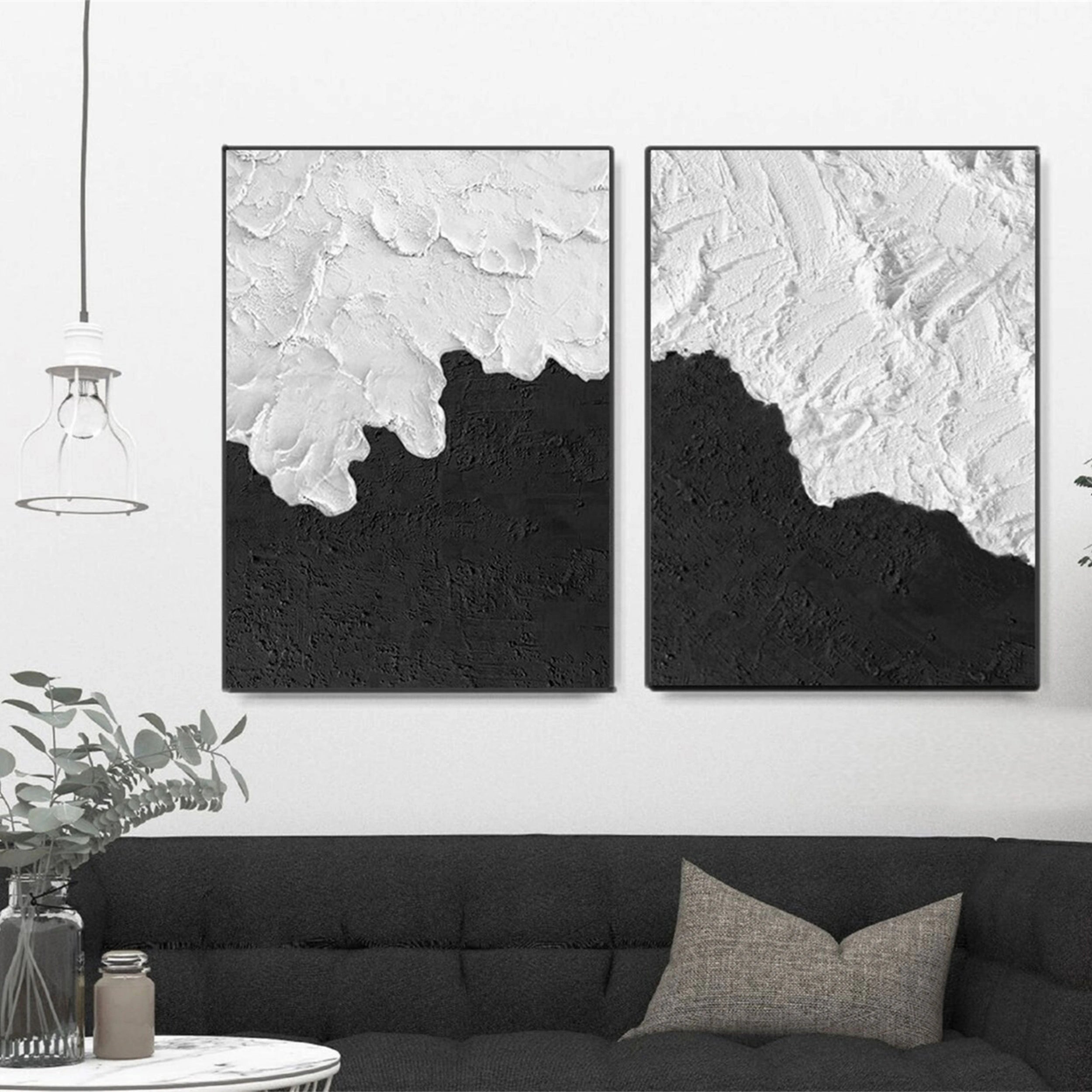 White Textured Minimalist Wall Art Set of 2 #WT018