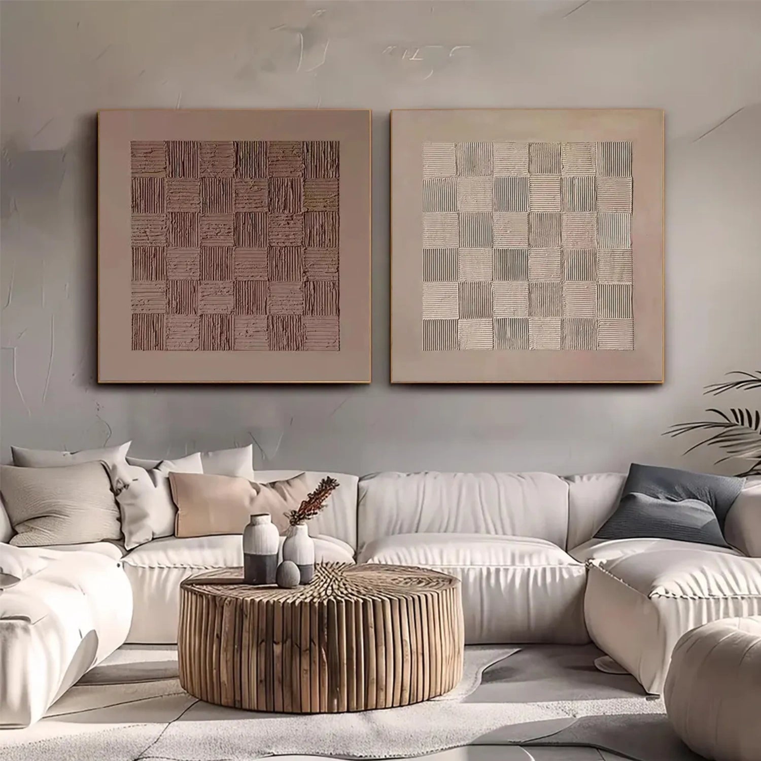 Beige and Brown Wabi Sabi Textured Abstract Canvas Art Set of 2 #WA193