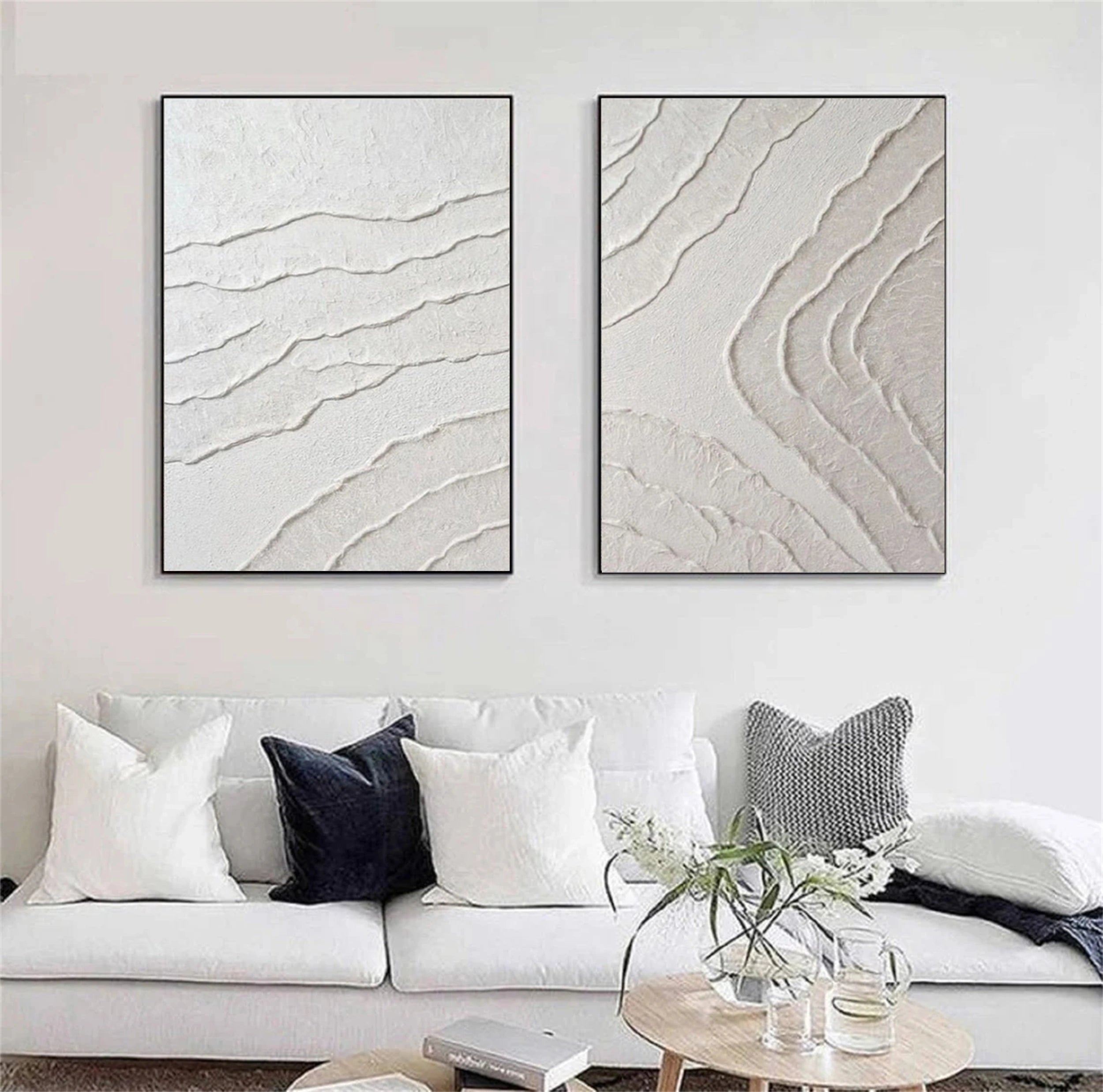 White Textured Minimalist Wall Art Set of 2 #WT083
