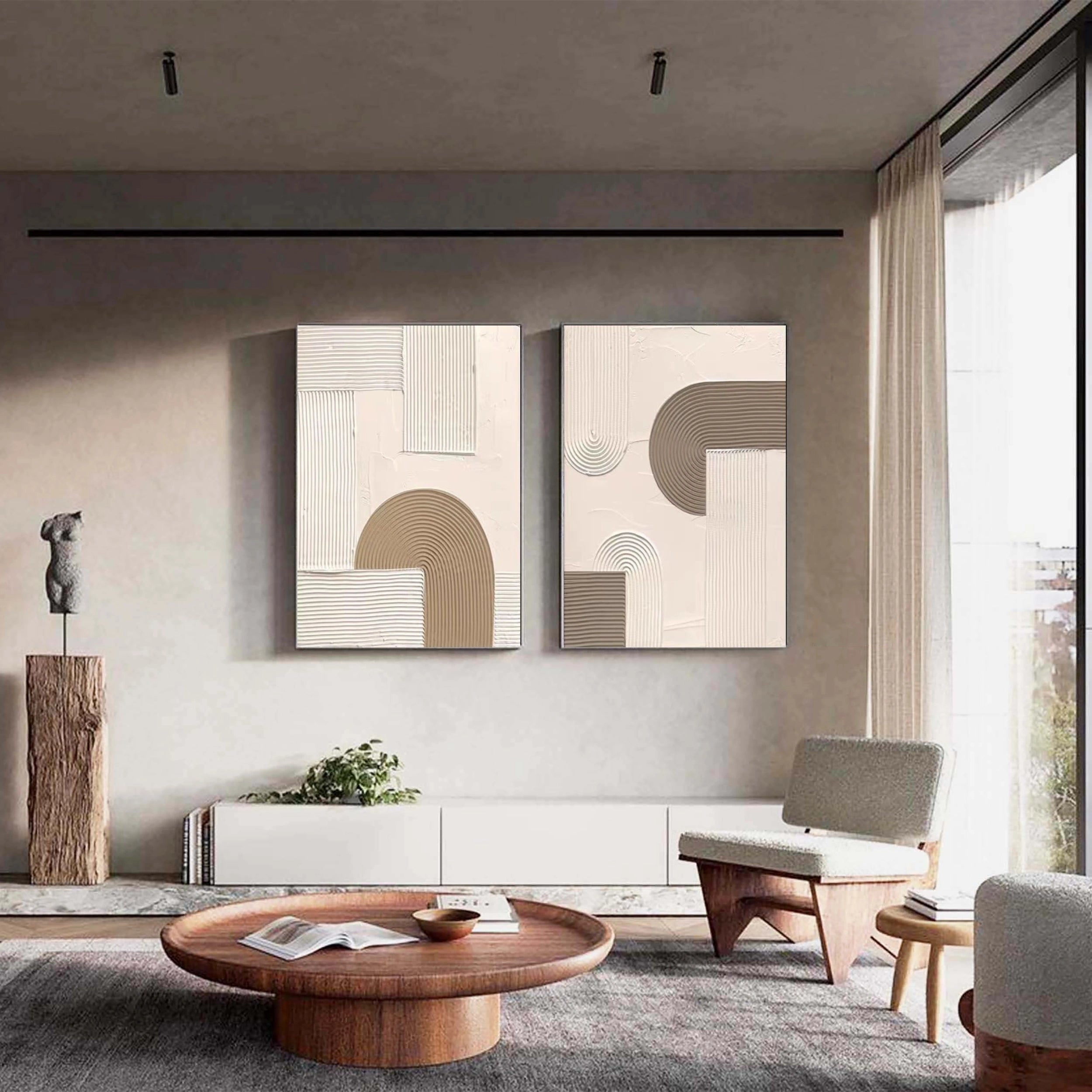 Beige & Brown Textured Minimalist Wall Art Set of 2 #BM021