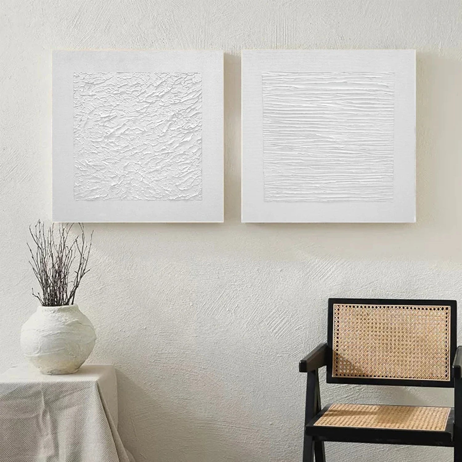 White Textured Minimalist Wall Art Set of 2 #WT190