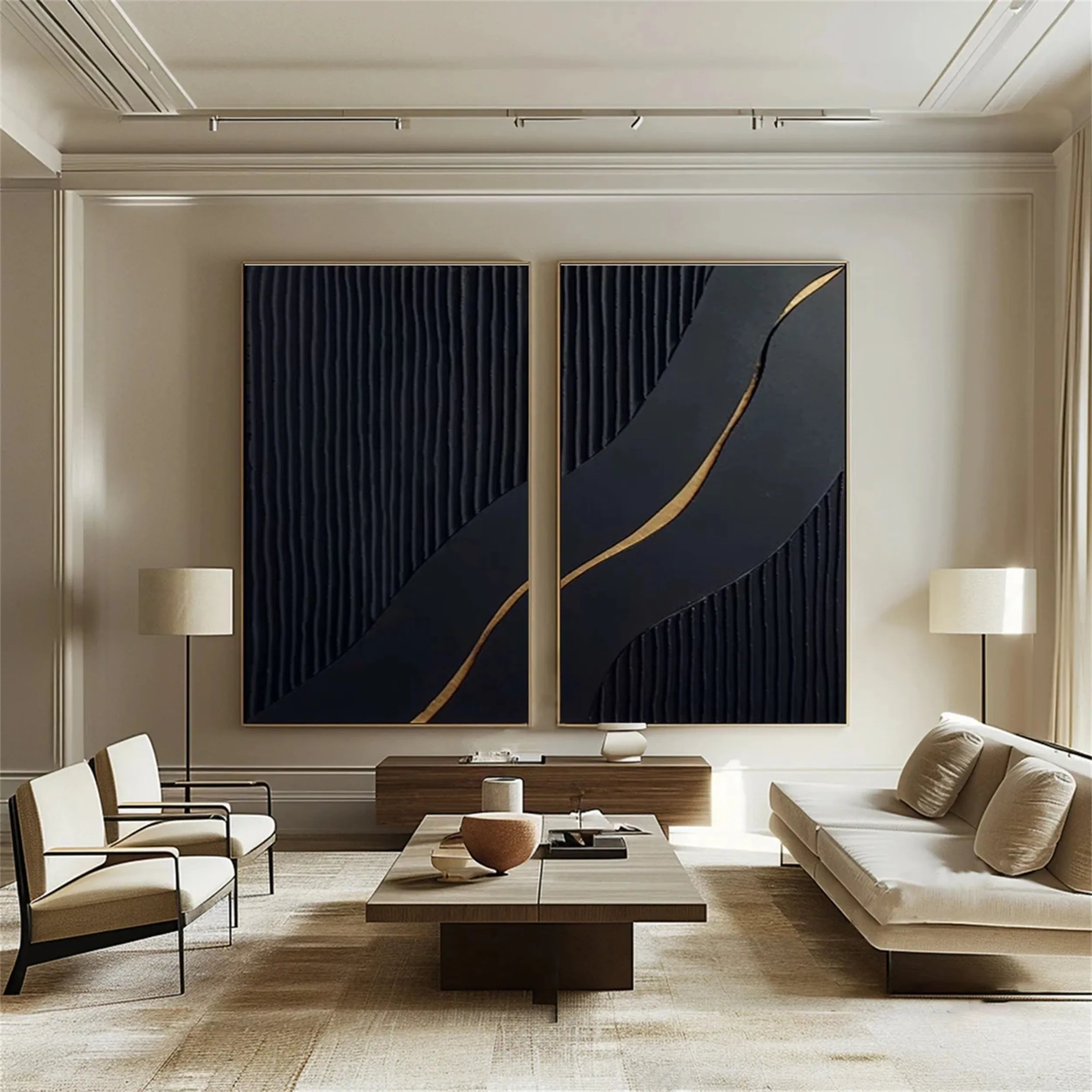 Black Textured Minimalist Wall Art Set of 2 #BT053