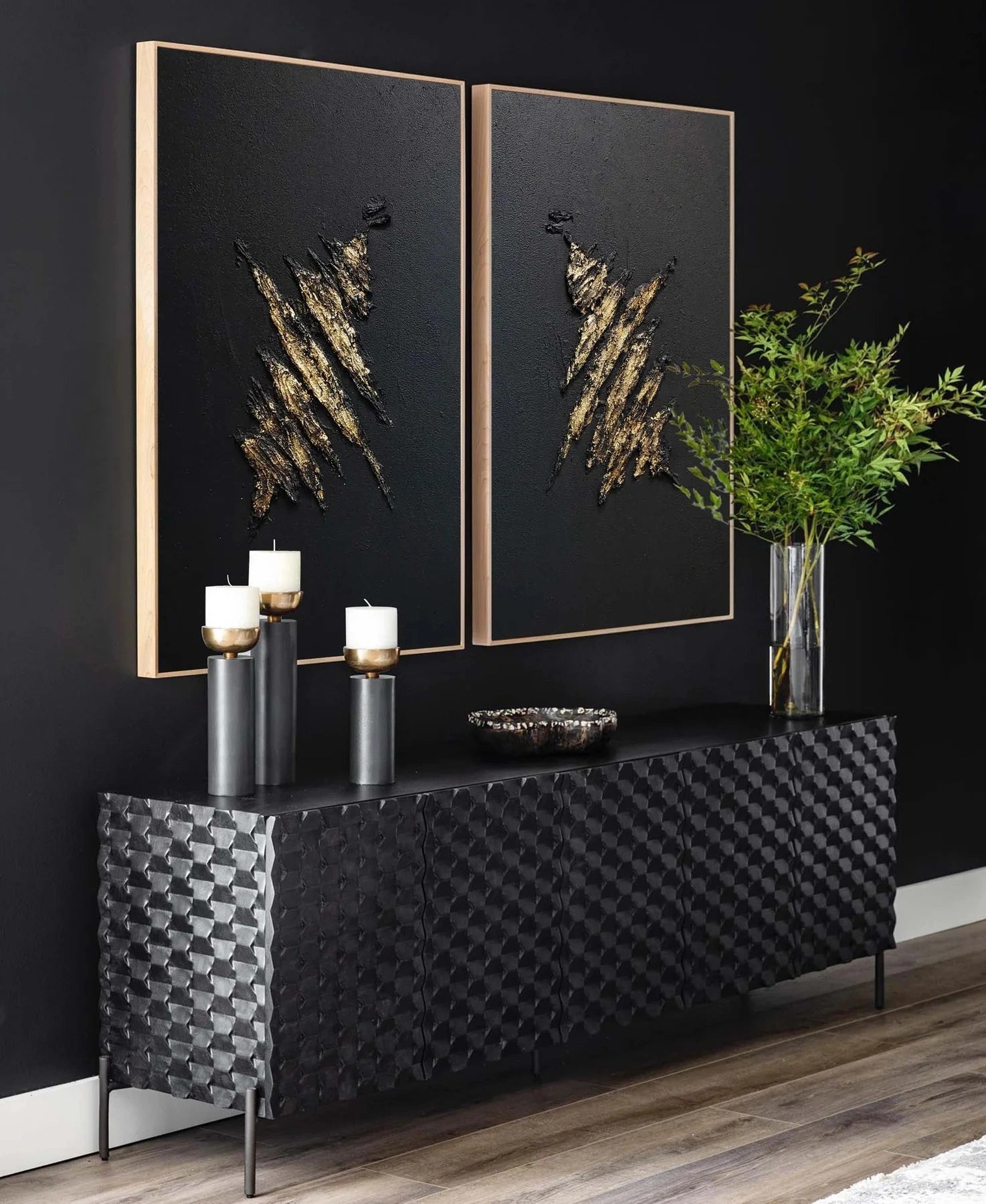 Black Textured Minimalist Wall Art Set of 2 #BT028