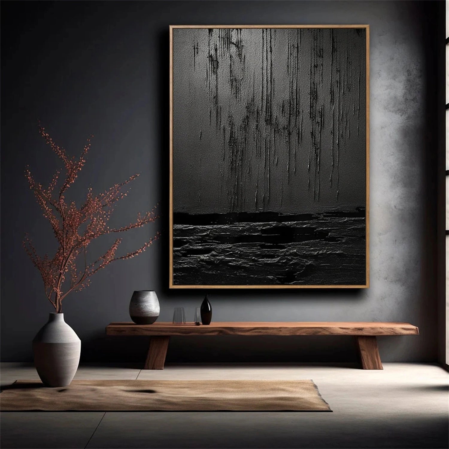 Black Textured Minimalist Wall Art #BT010