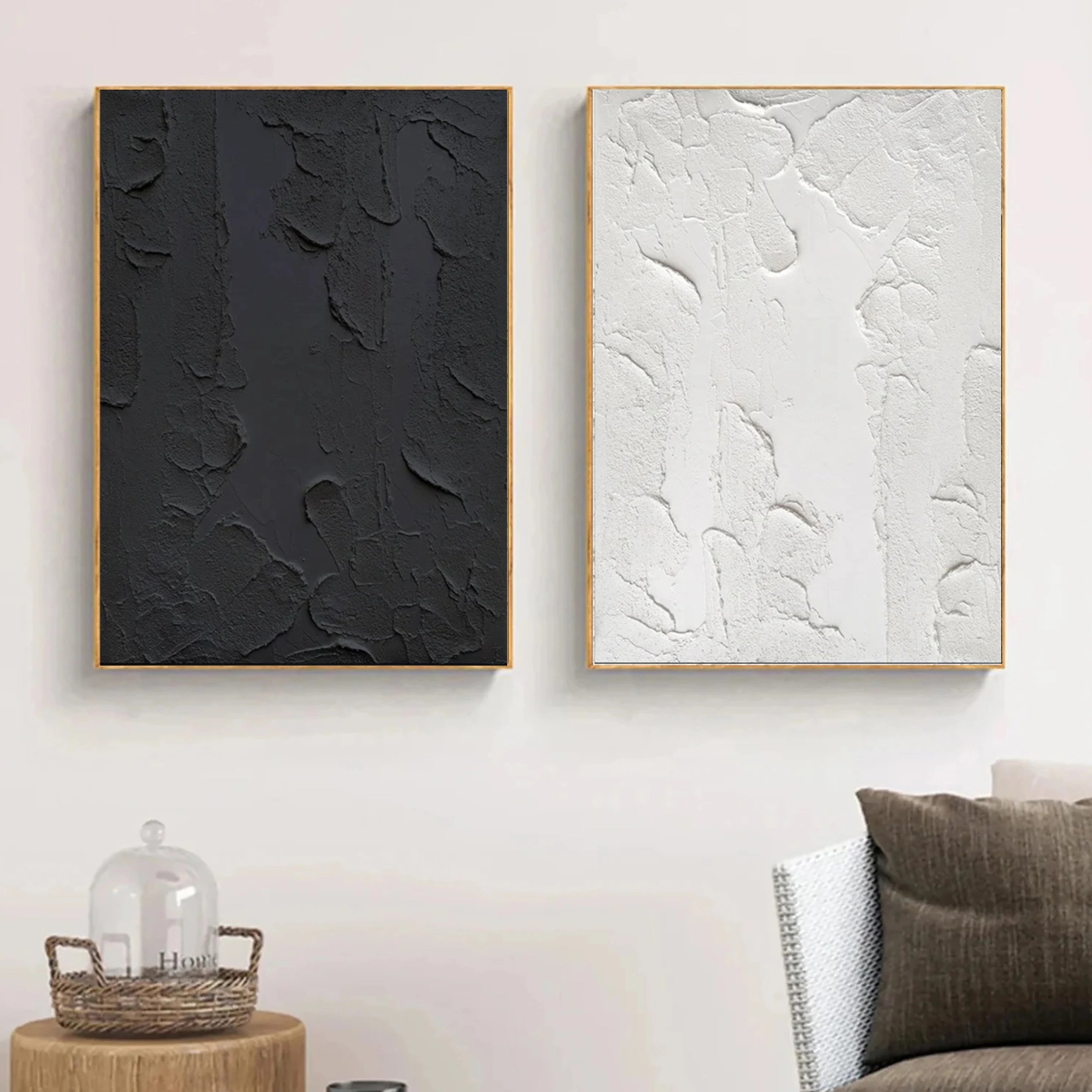 Black Textured Minimalist Wall Art Set of 2 #BT050