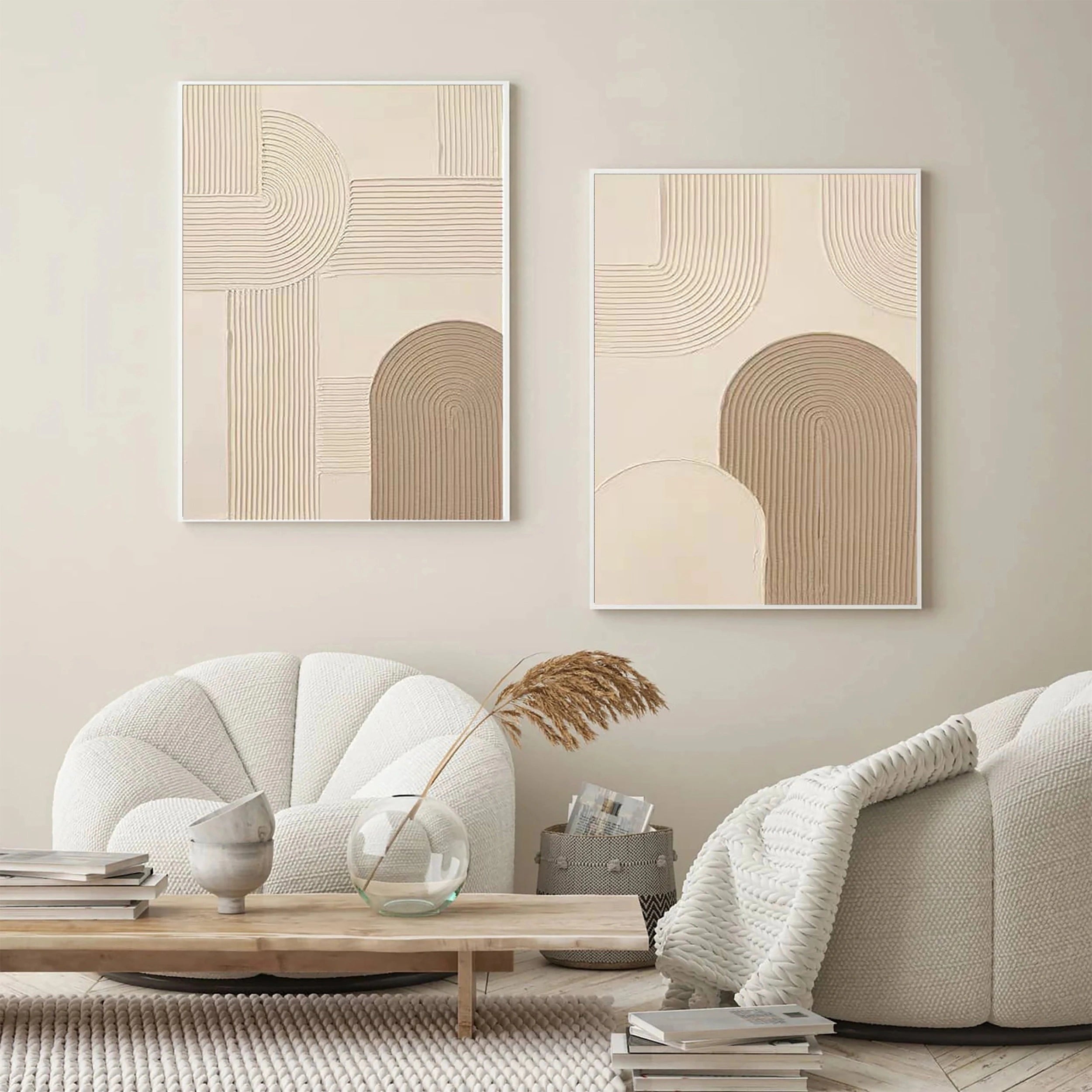 Beige & Brown Textured Minimalist Wall Art Set of 2 #BM020