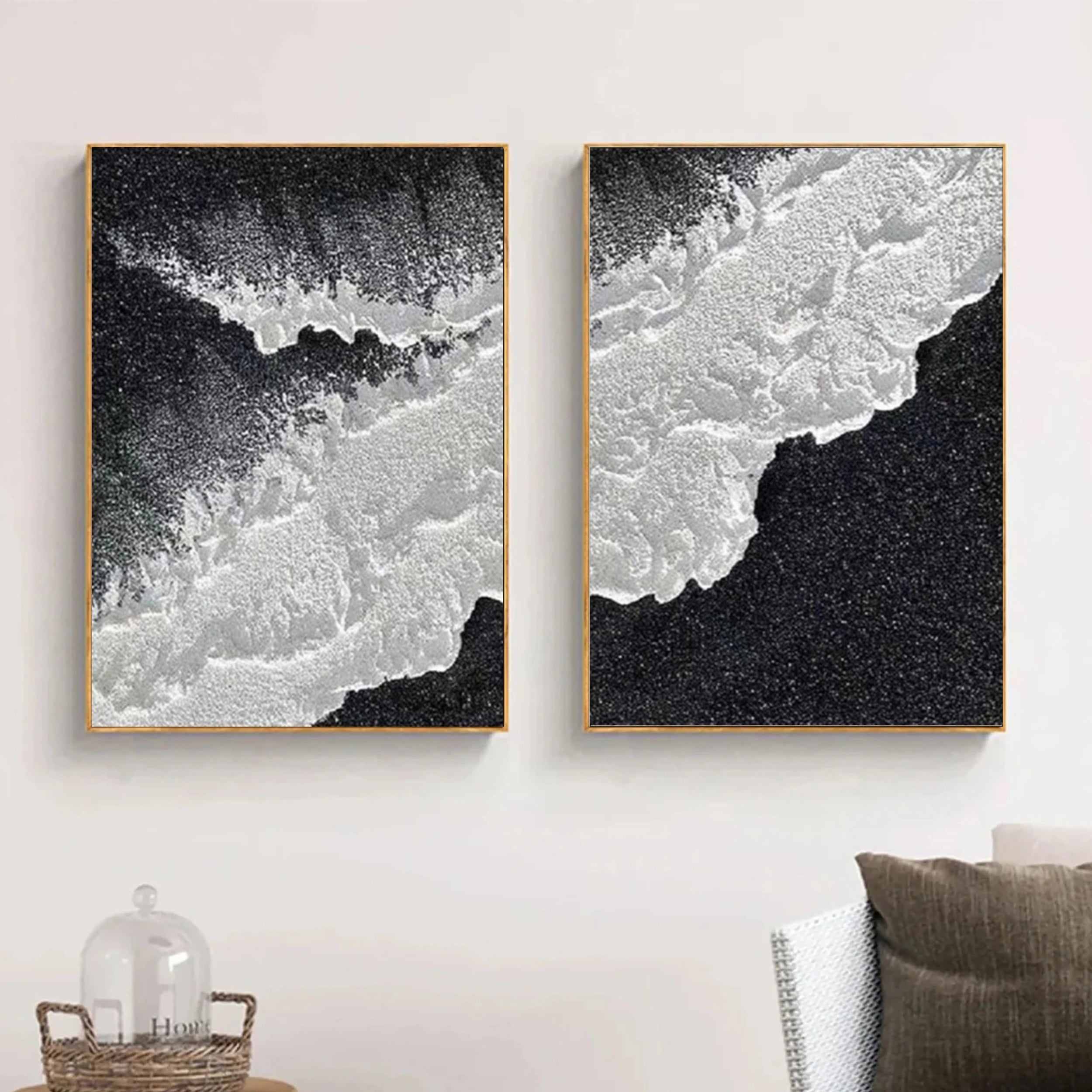 Black Textured Minimalist Wall Art Set of 2 #BT046