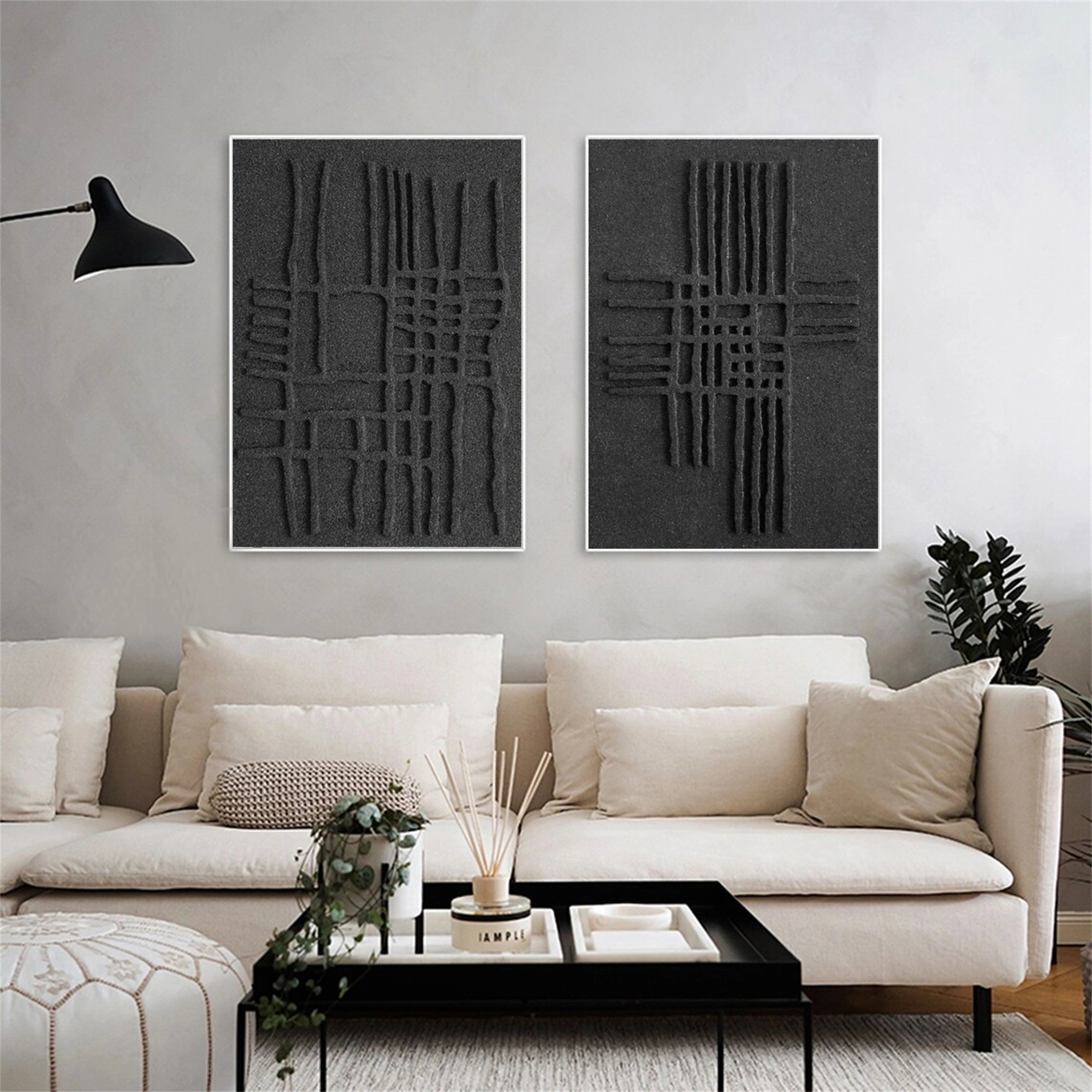 Black Textured Minimalist Wall Art Set of 2 #BT051