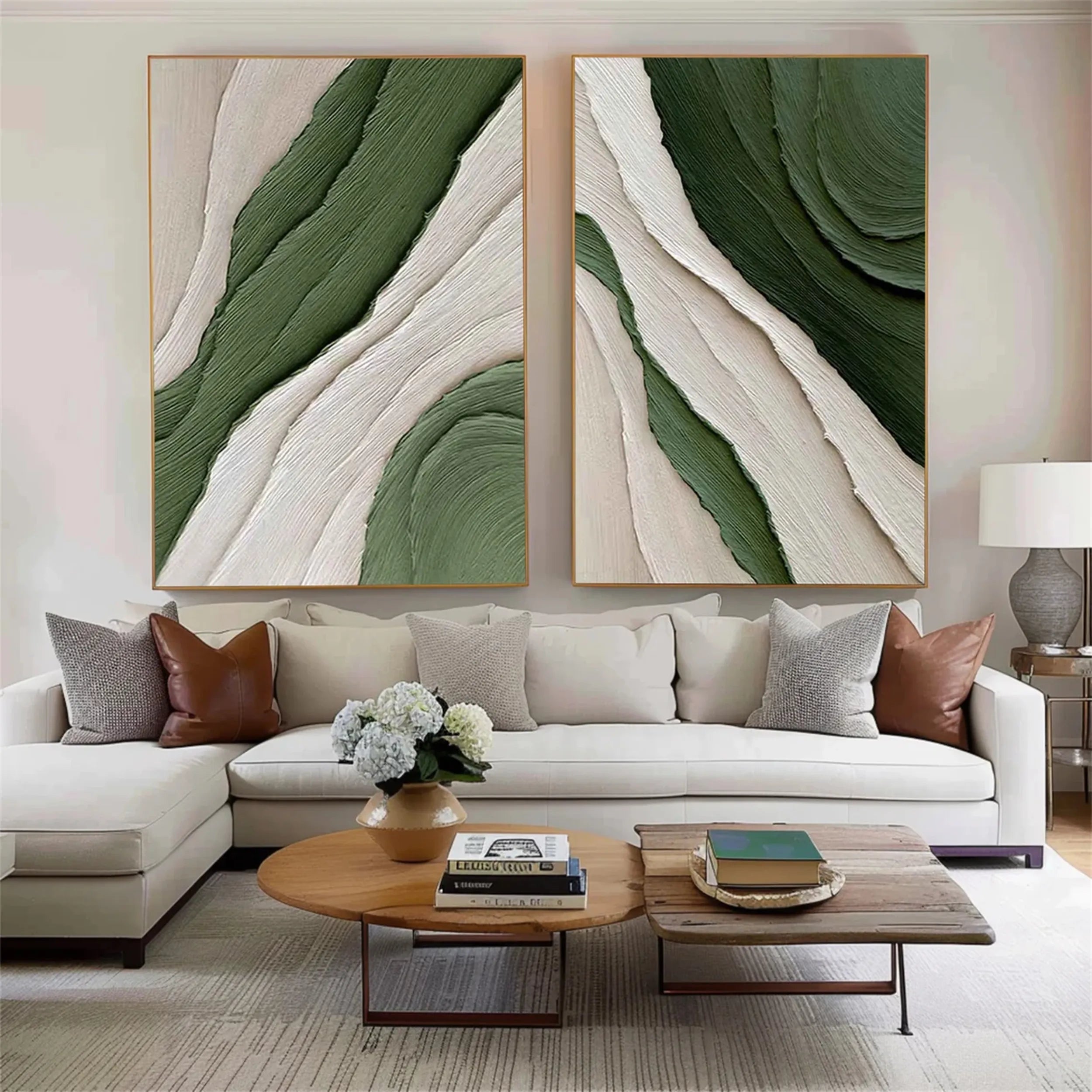 Green Textured Minimalist Wall Art Set of 2 #GT036