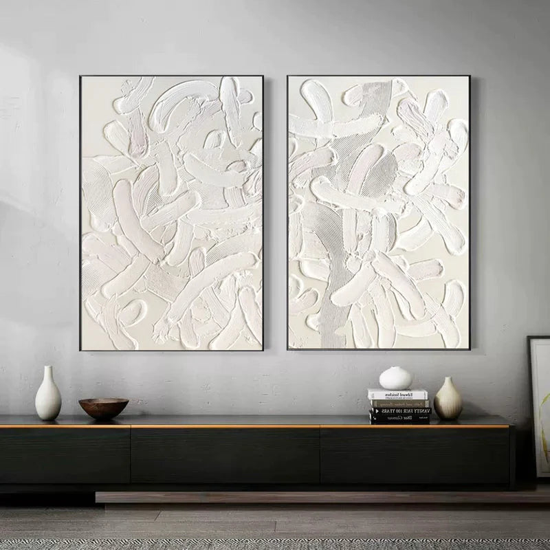 White Textured Minimalist Wall Art Set of 2 #WT004