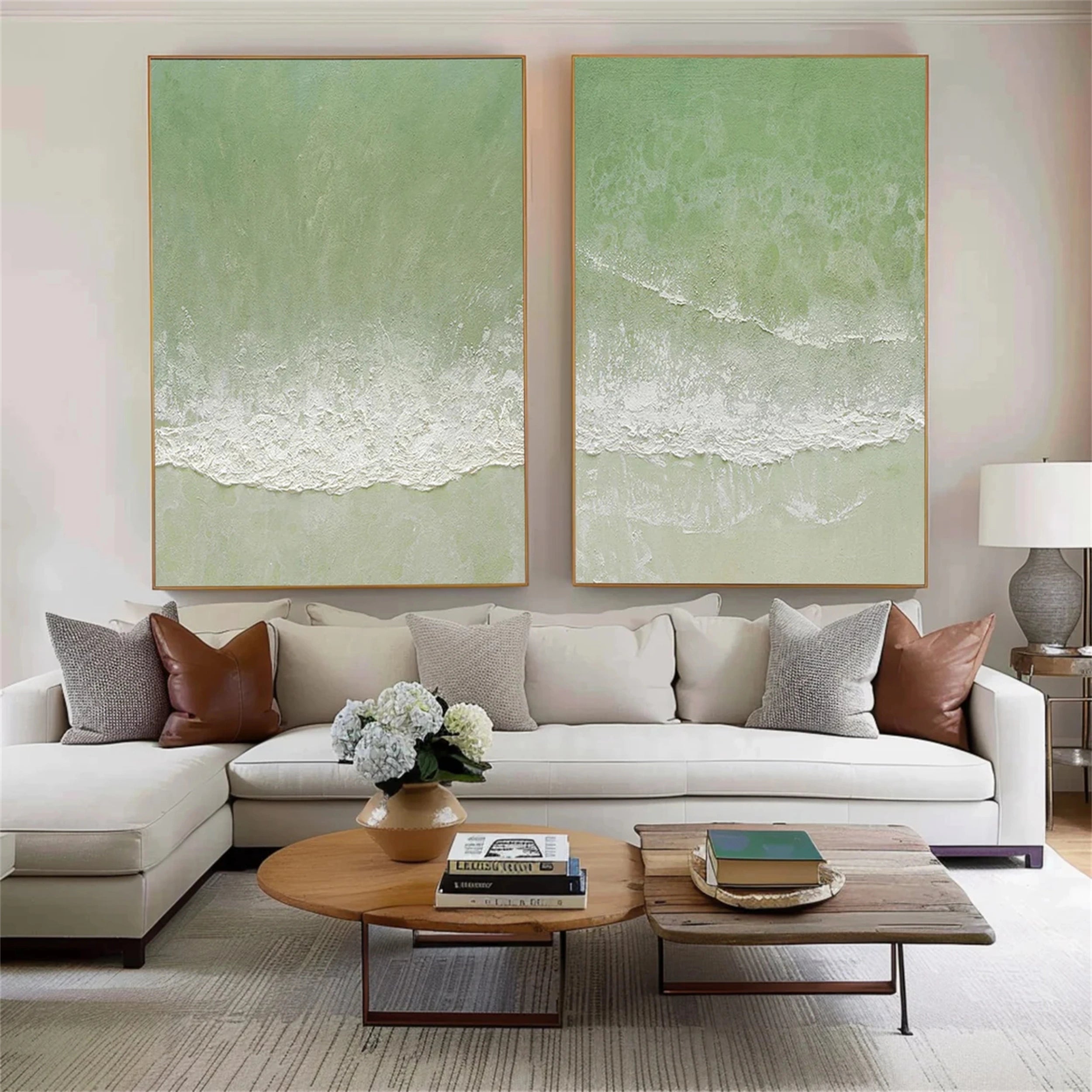 Green Textured Minimalist Wall Art Set of 2 #GT002