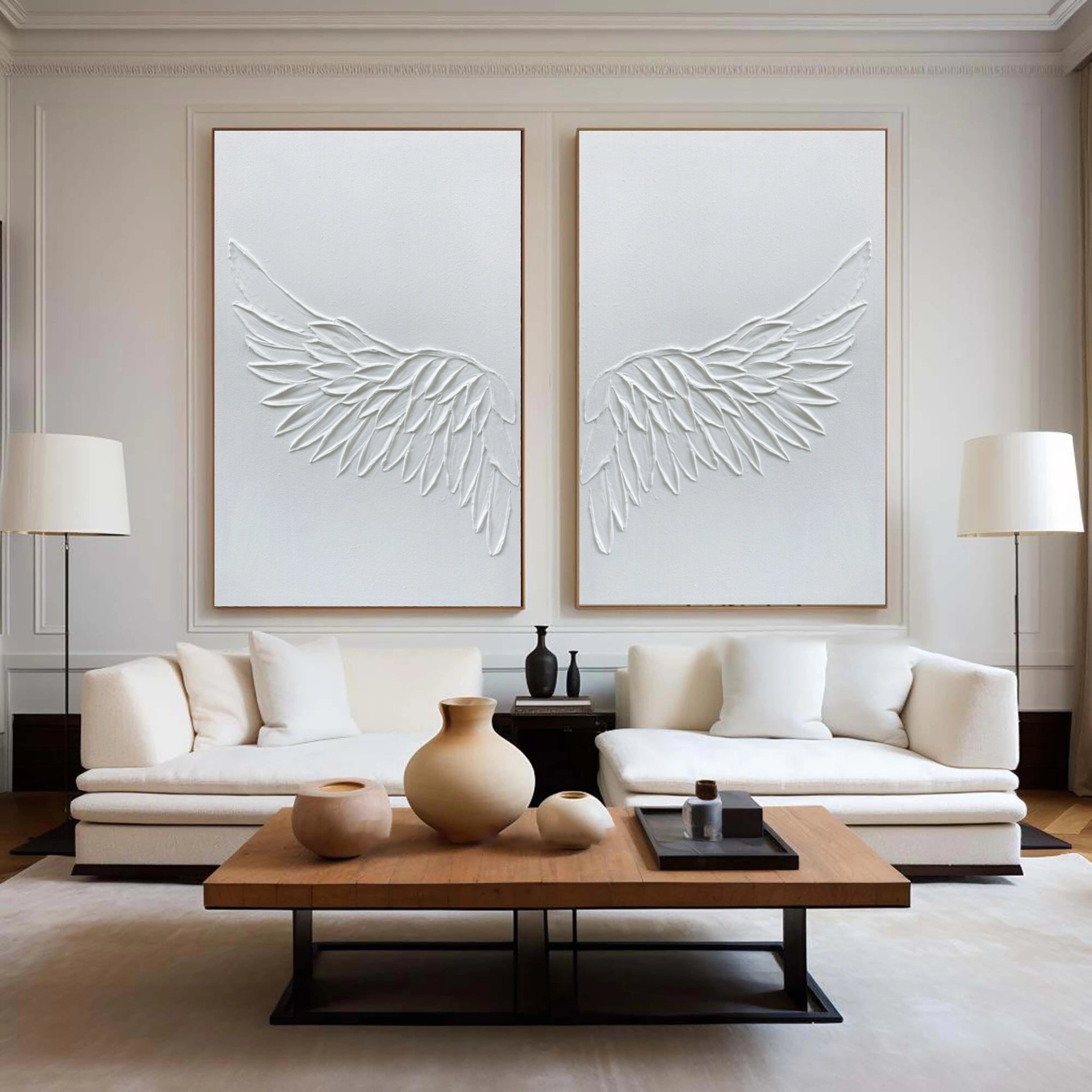 White Textured Minimalist Wall Art Set of 2 #WT062