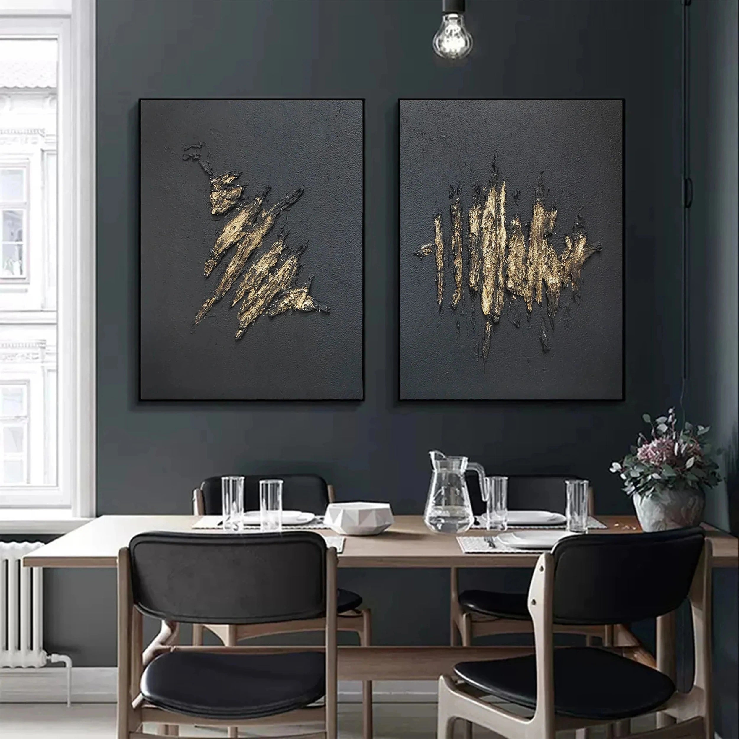 Black Textured Minimalist Wall Art Set of 2 #BT026
