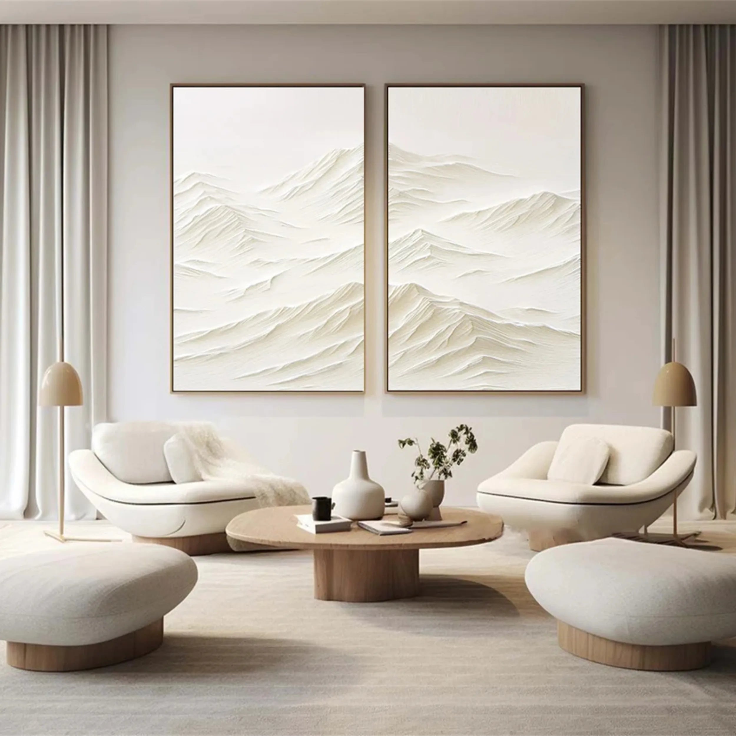 White Textured Minimalist Wall Art Set of 2 #WT089