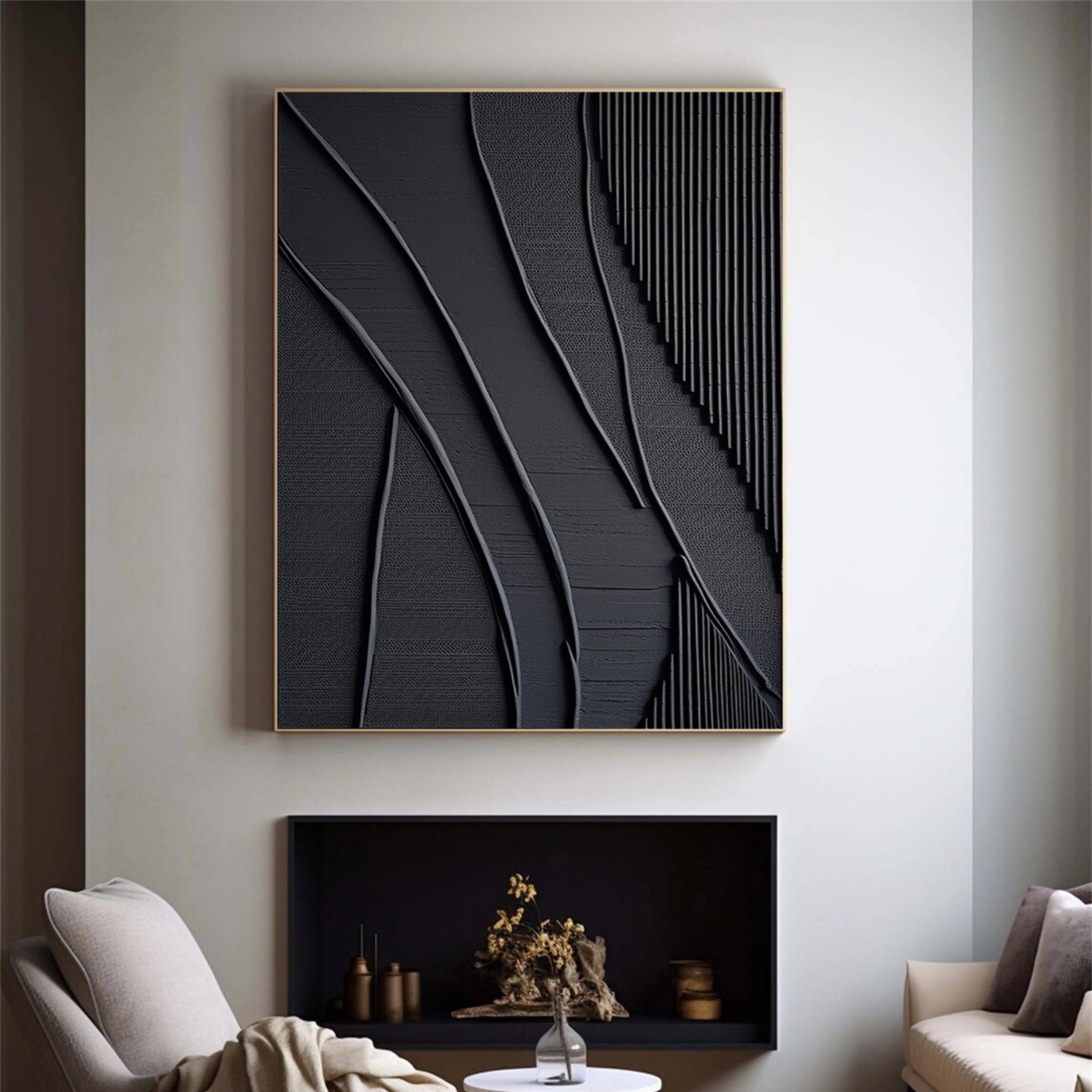 Black Textured Minimalist Wall Art #BT043