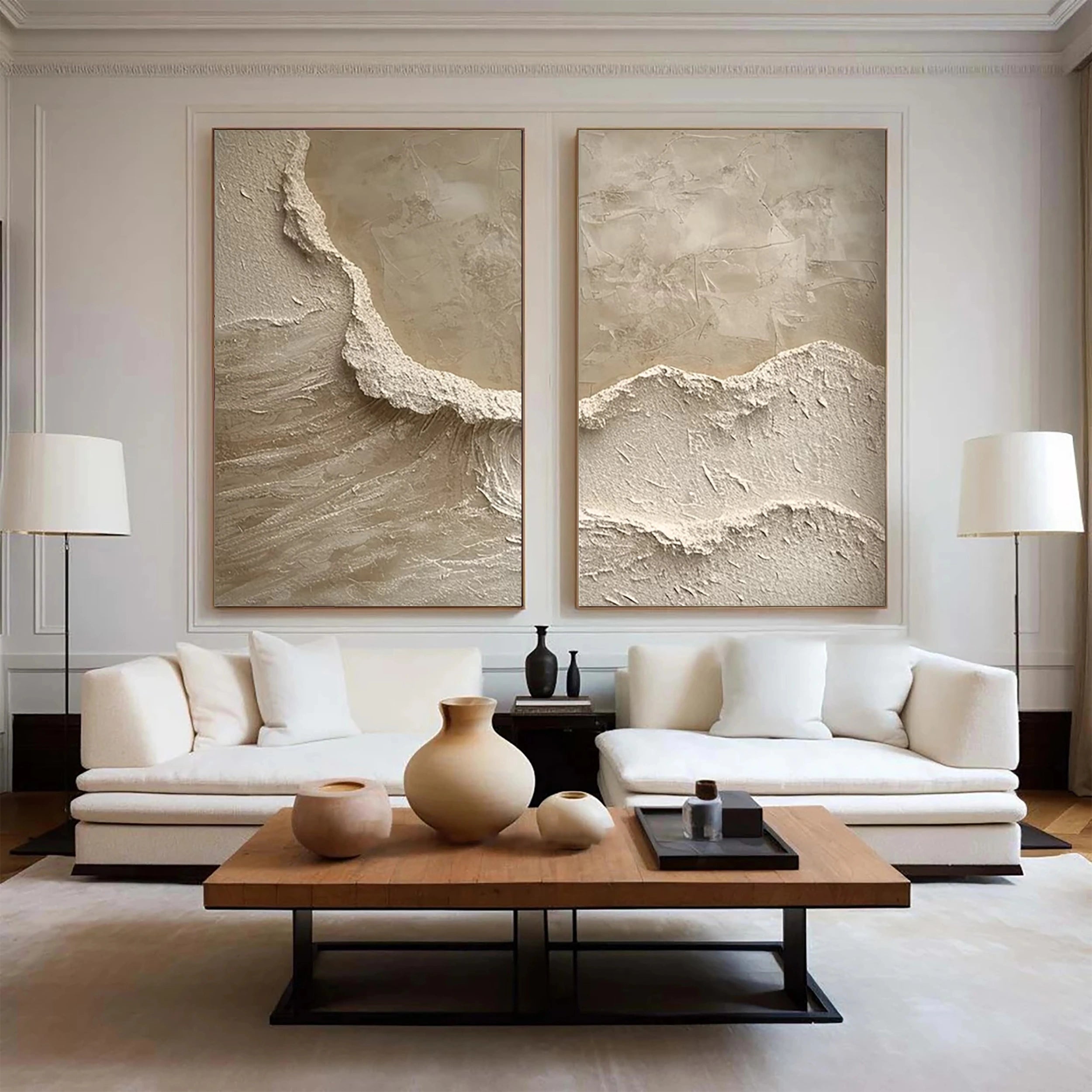 Beige & Brown Textured Minimalist Wall Art Set of 2 #BM028
