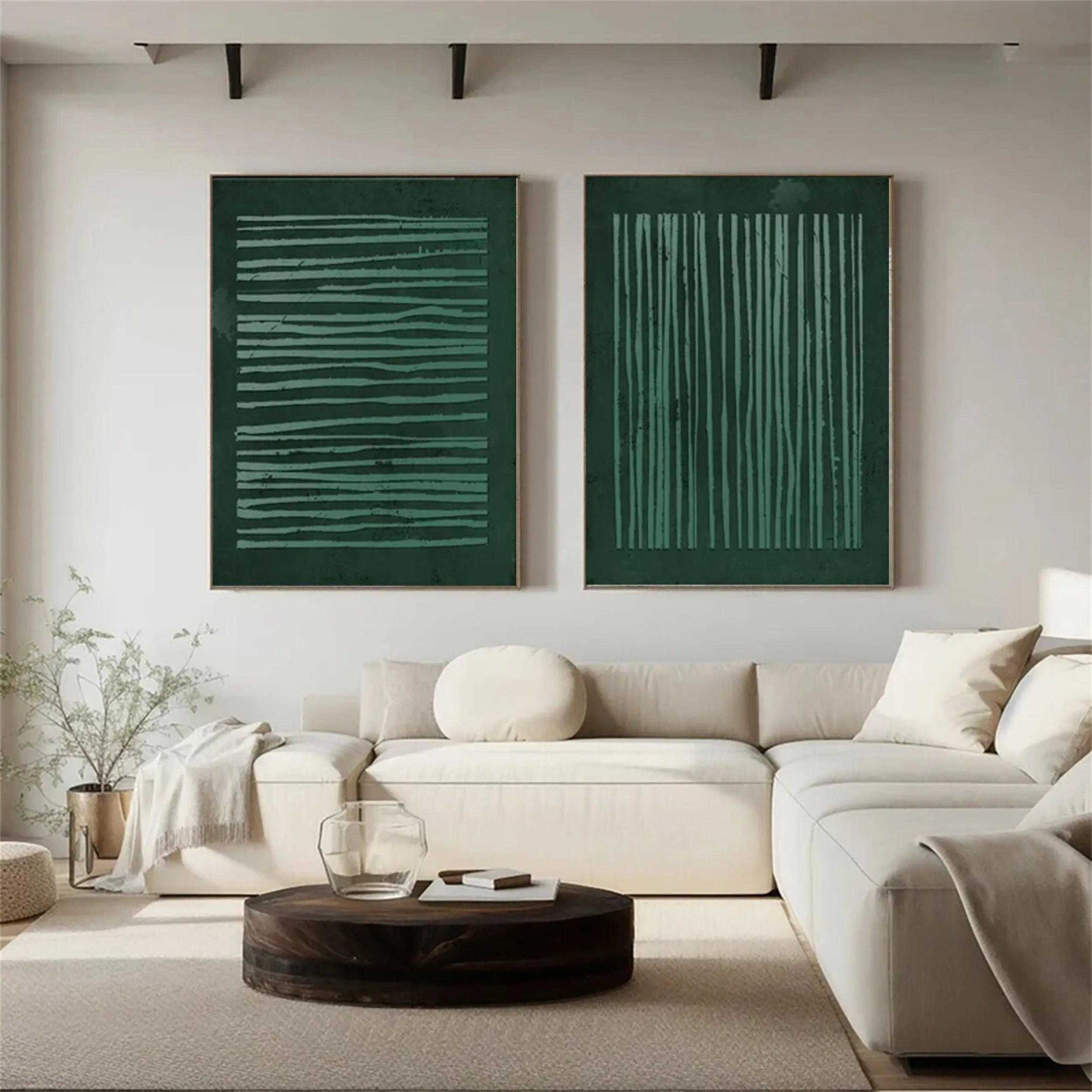 Green Textured Minimalist Wall Art Set of 2 #GT008