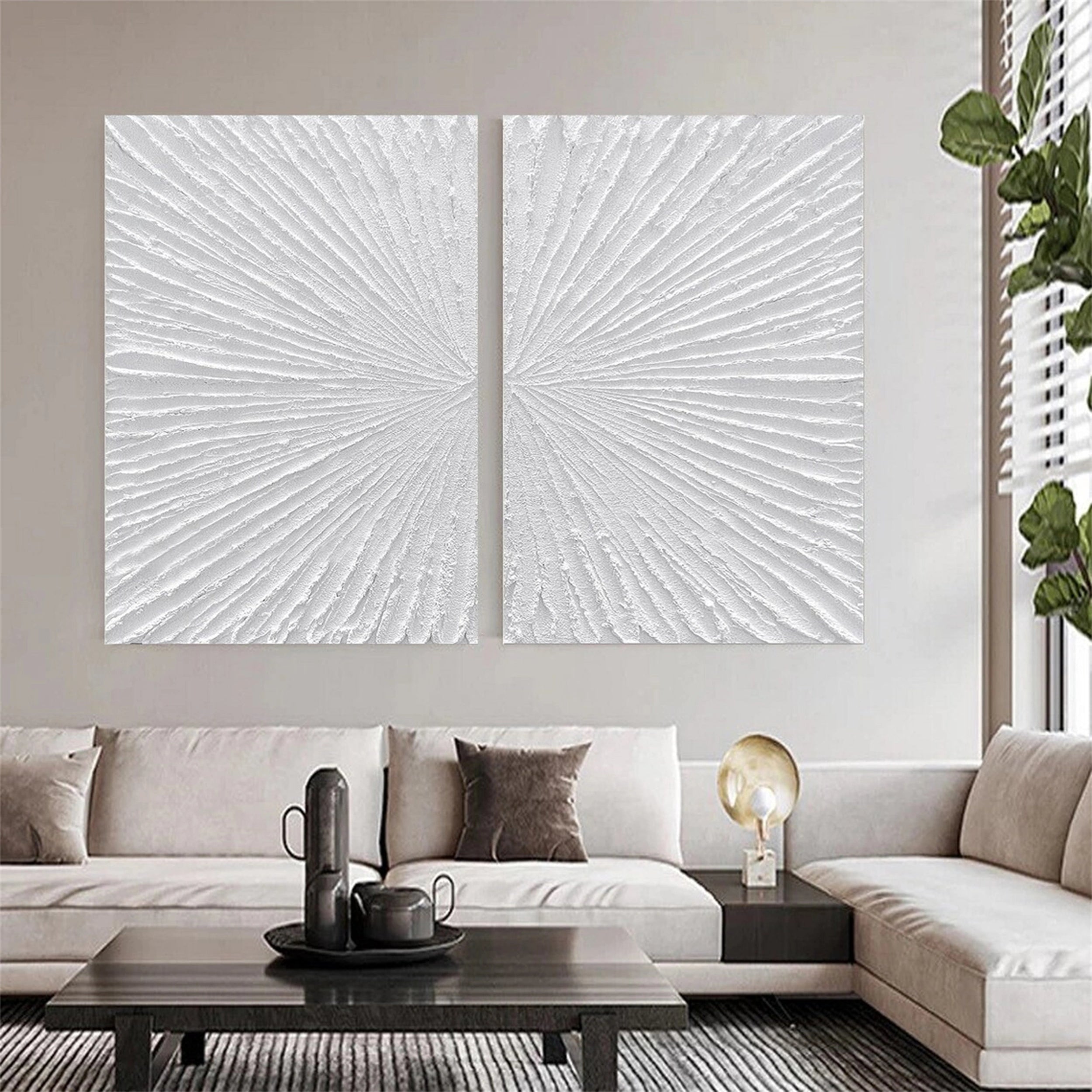 White Textured Minimalist Wall Art Set of 2 #WT088