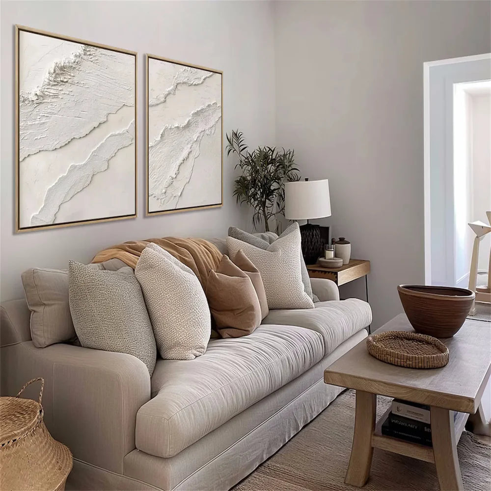 White Textured Minimalist Wall Art Set of 2 #WT175