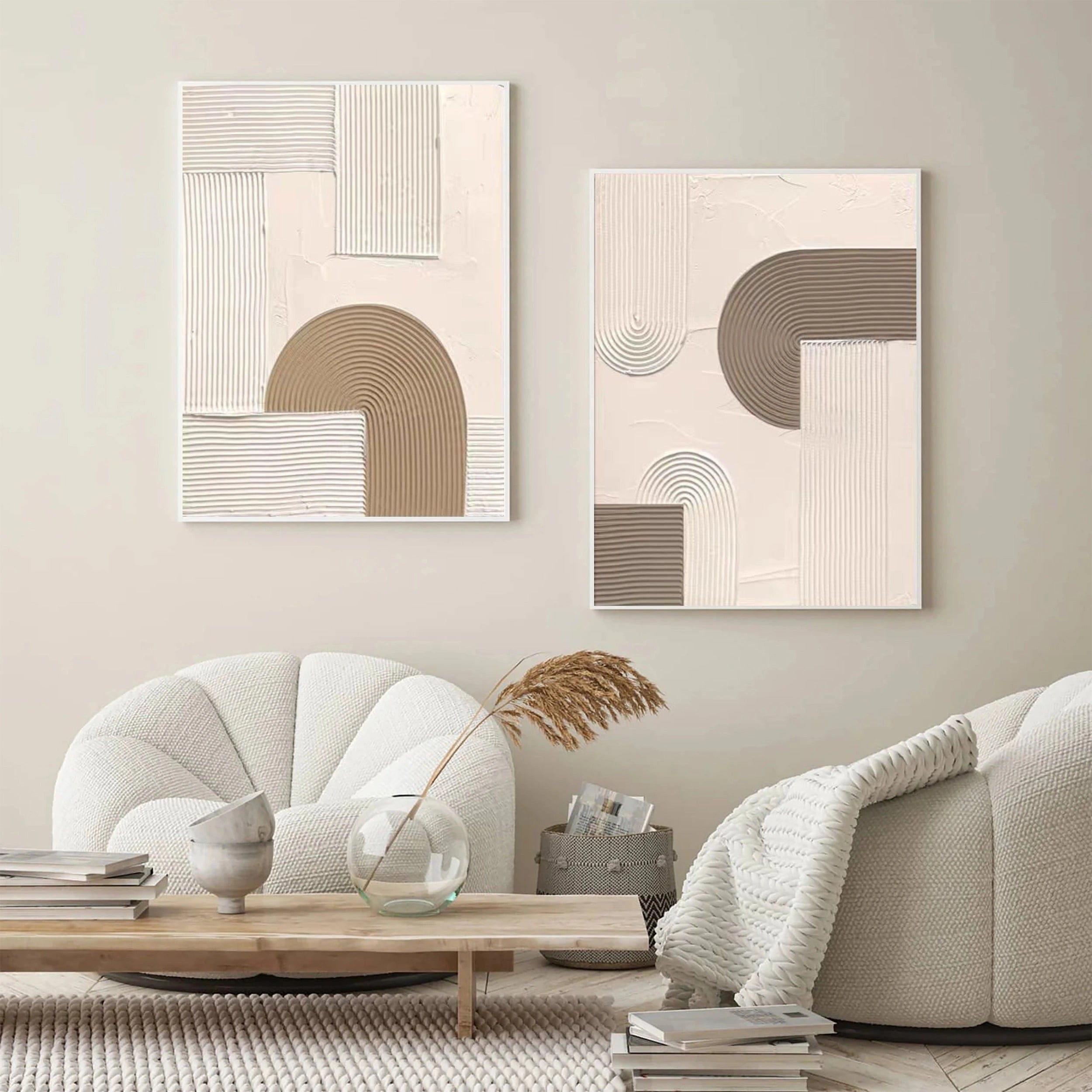 Beige & Brown Textured Minimalist Wall Art Set of 2 #BM021