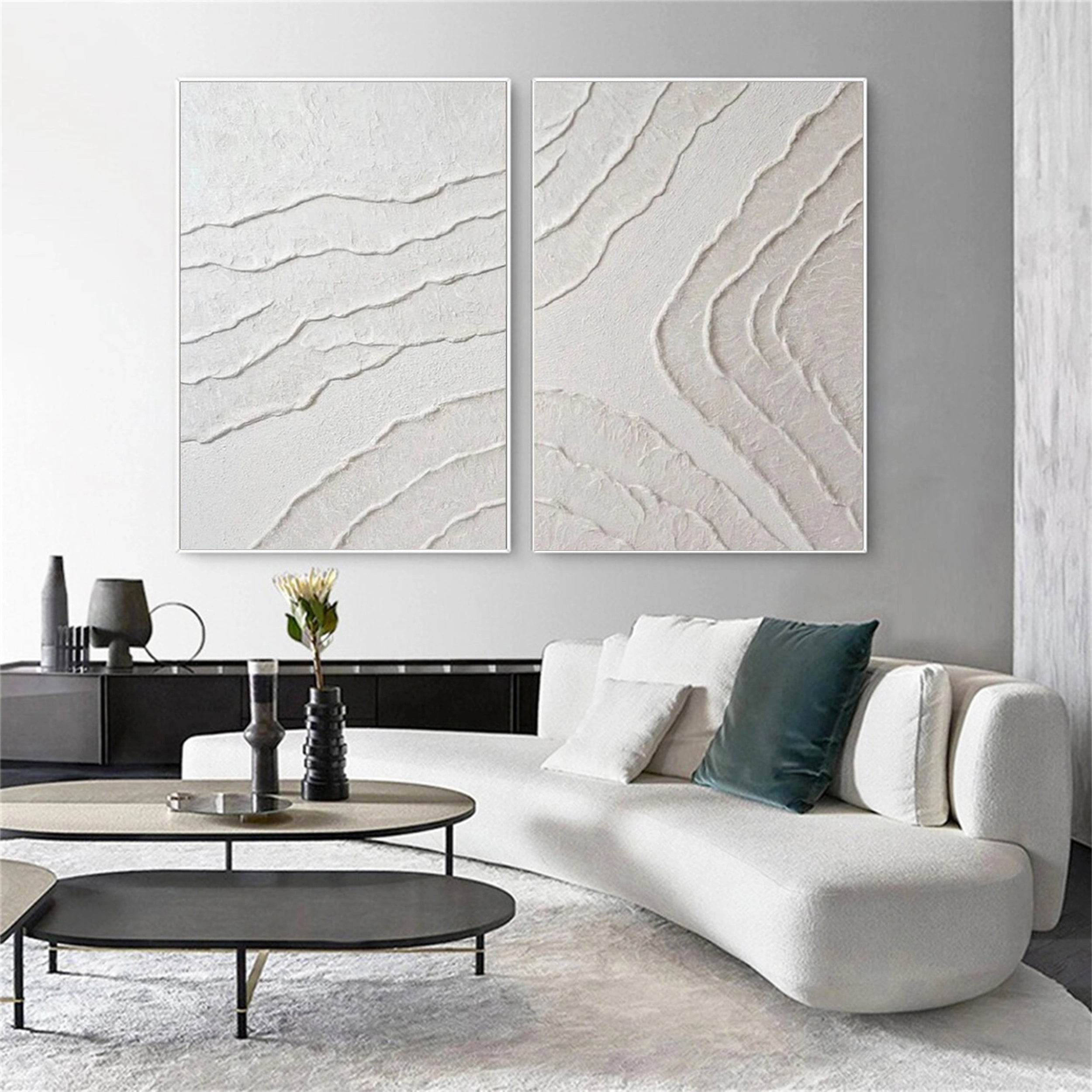 White Textured Minimalist Wall Art Set of 2 #WT083