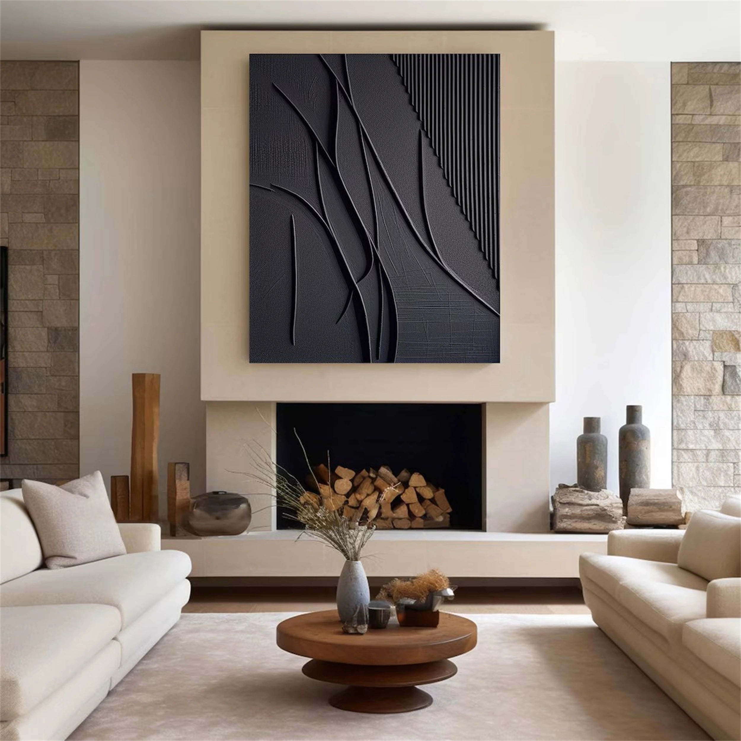 Black Textured Minimalist Wall Art #BT035