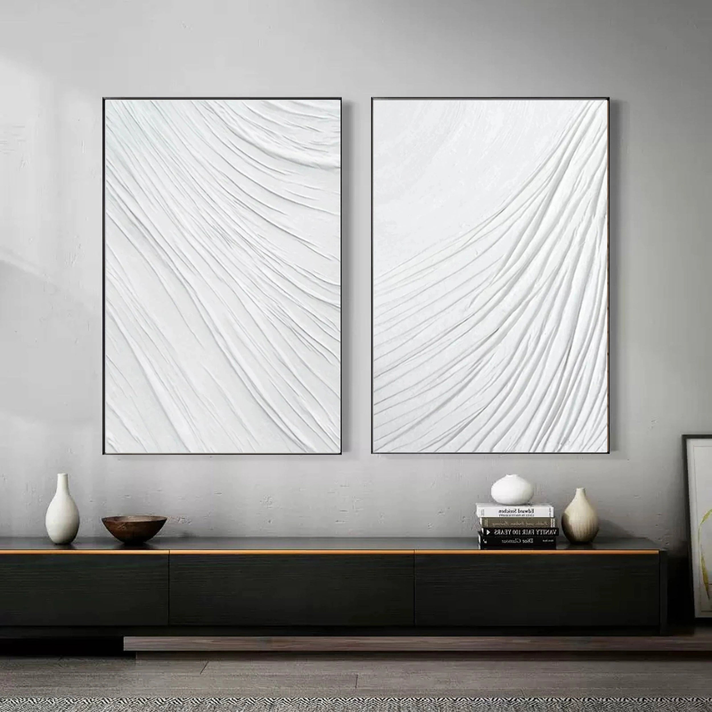 White Textured Minimalist Wall Art Set of 2 #WT027
