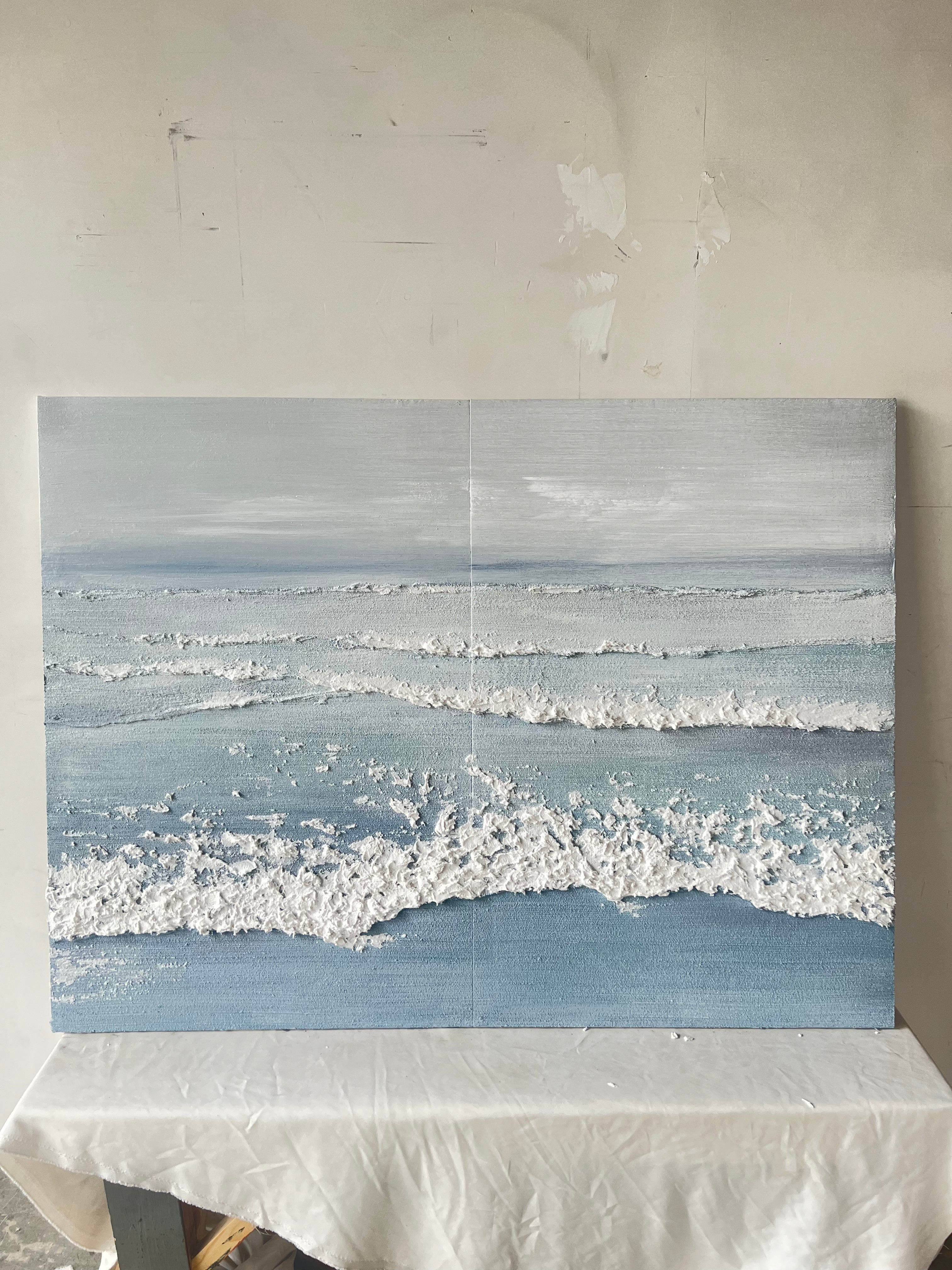 Blue Textured Minimalist Wall Art Set of 2 #BL005