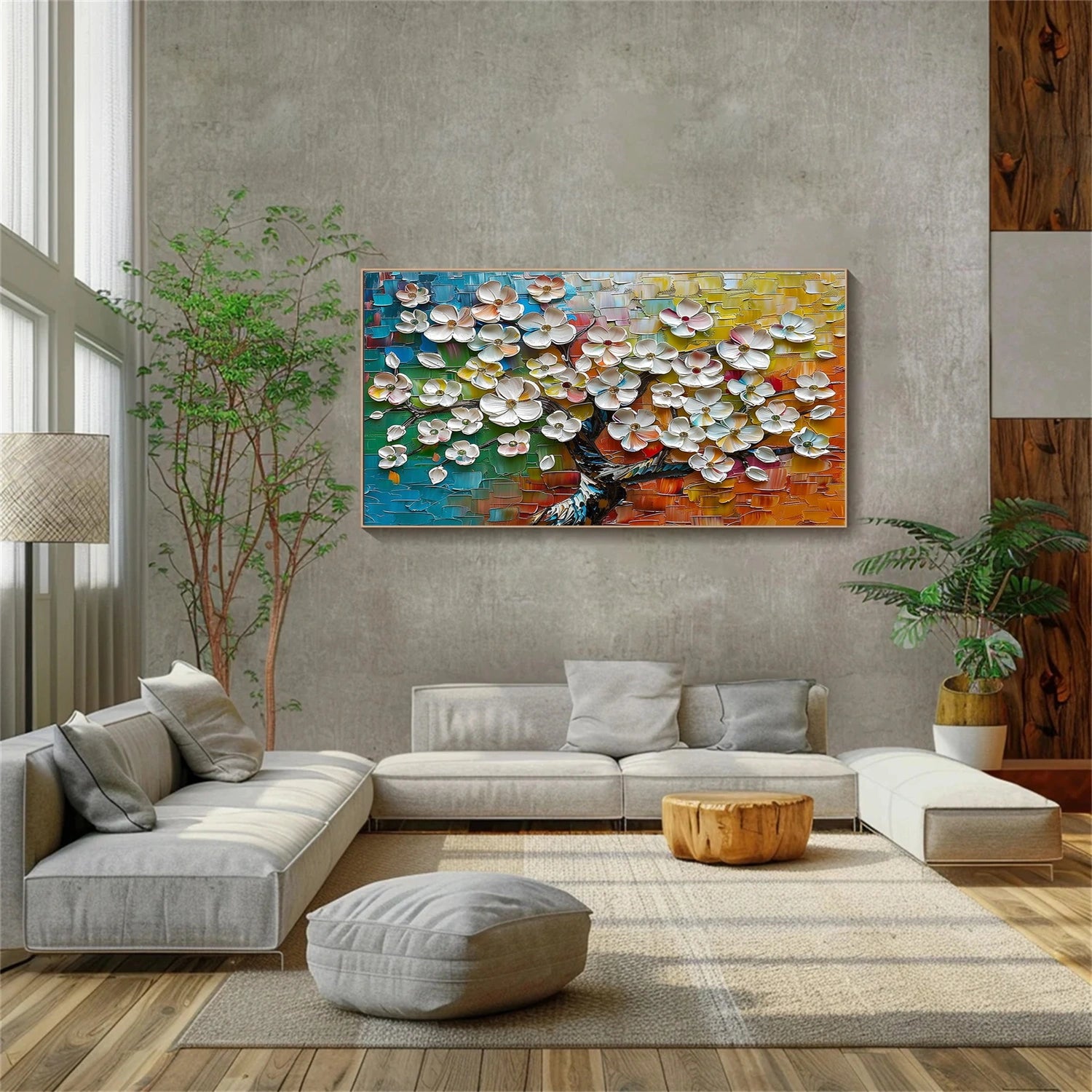 Colorful Tree And Flower Abstract Textured Wall Art #TF168
