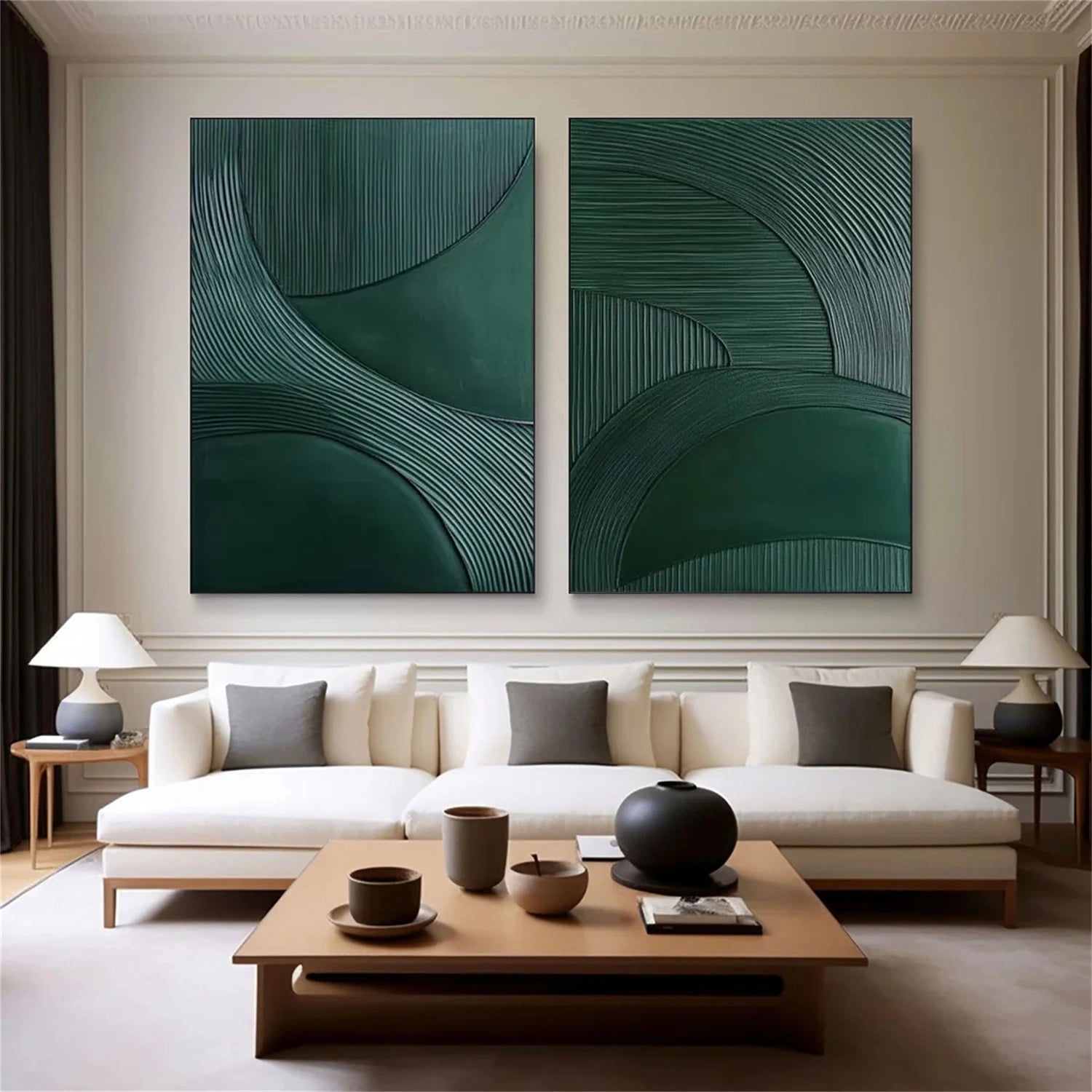 Green Textured Minimalist Wall Art Set of 2 #GT054
