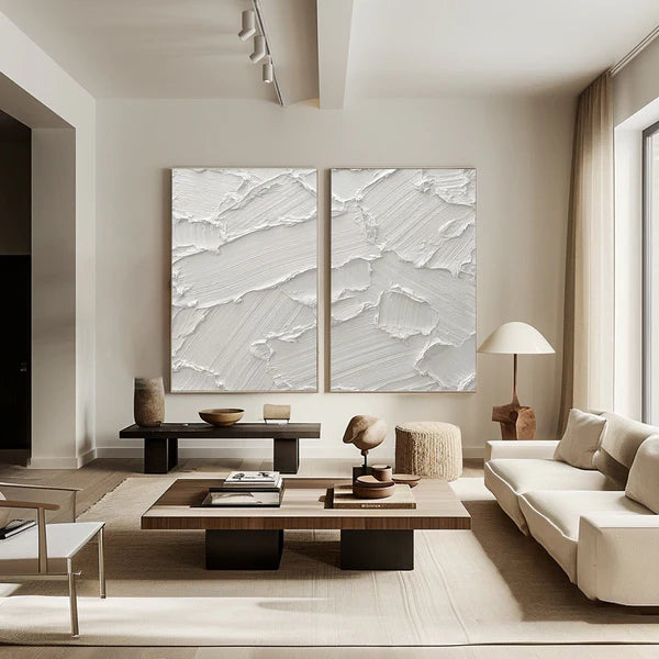 White Textured Minimalist Wall Art Set of 2 #WT042