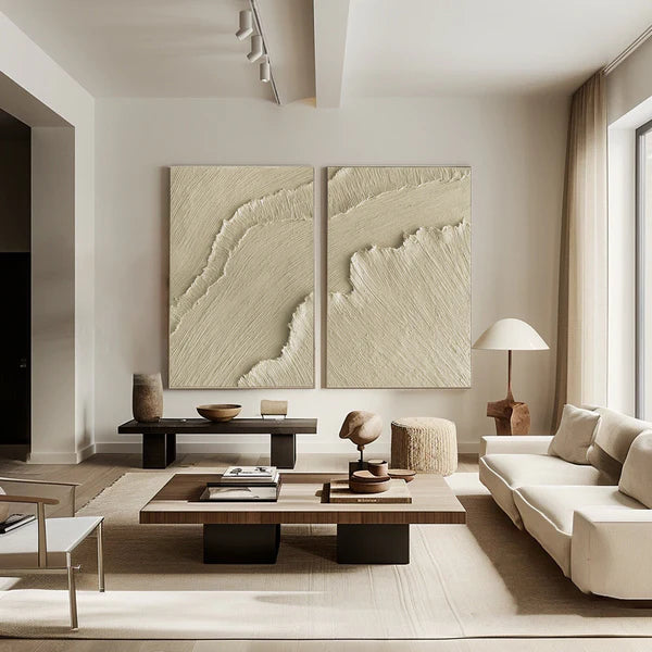Beige & Brown Textured Minimalist Wall Art Set of 2 #BM015