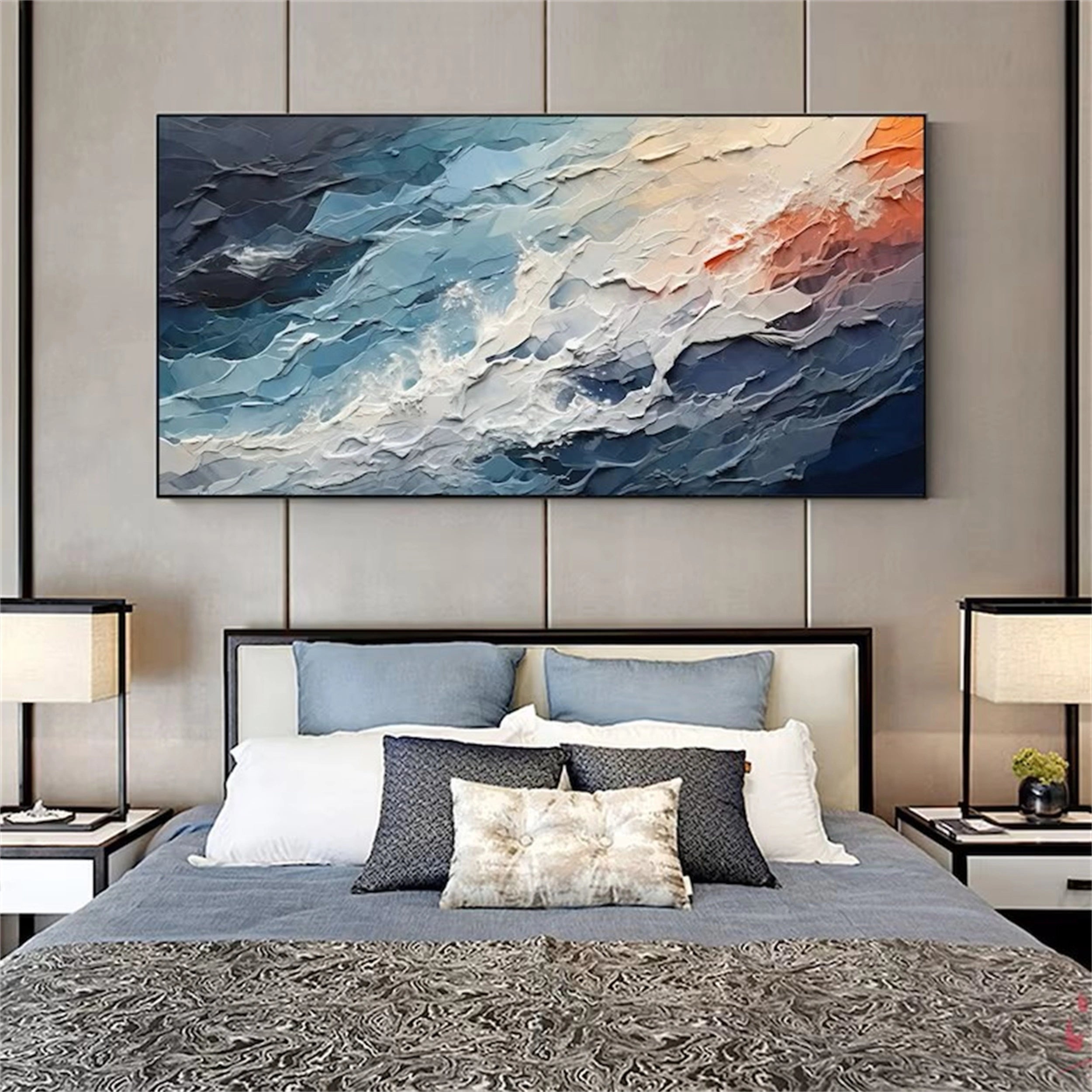 Blue Textured Minimalist Wall Art #BL010