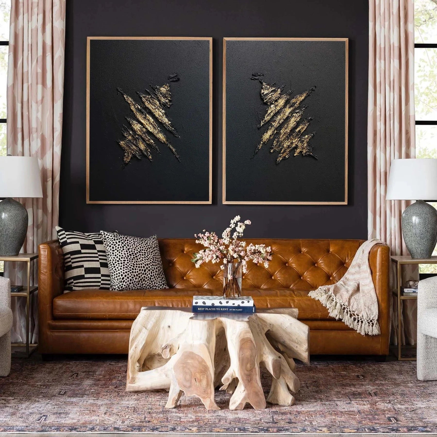 Black Textured Minimalist Wall Art Set of 2 #BT028