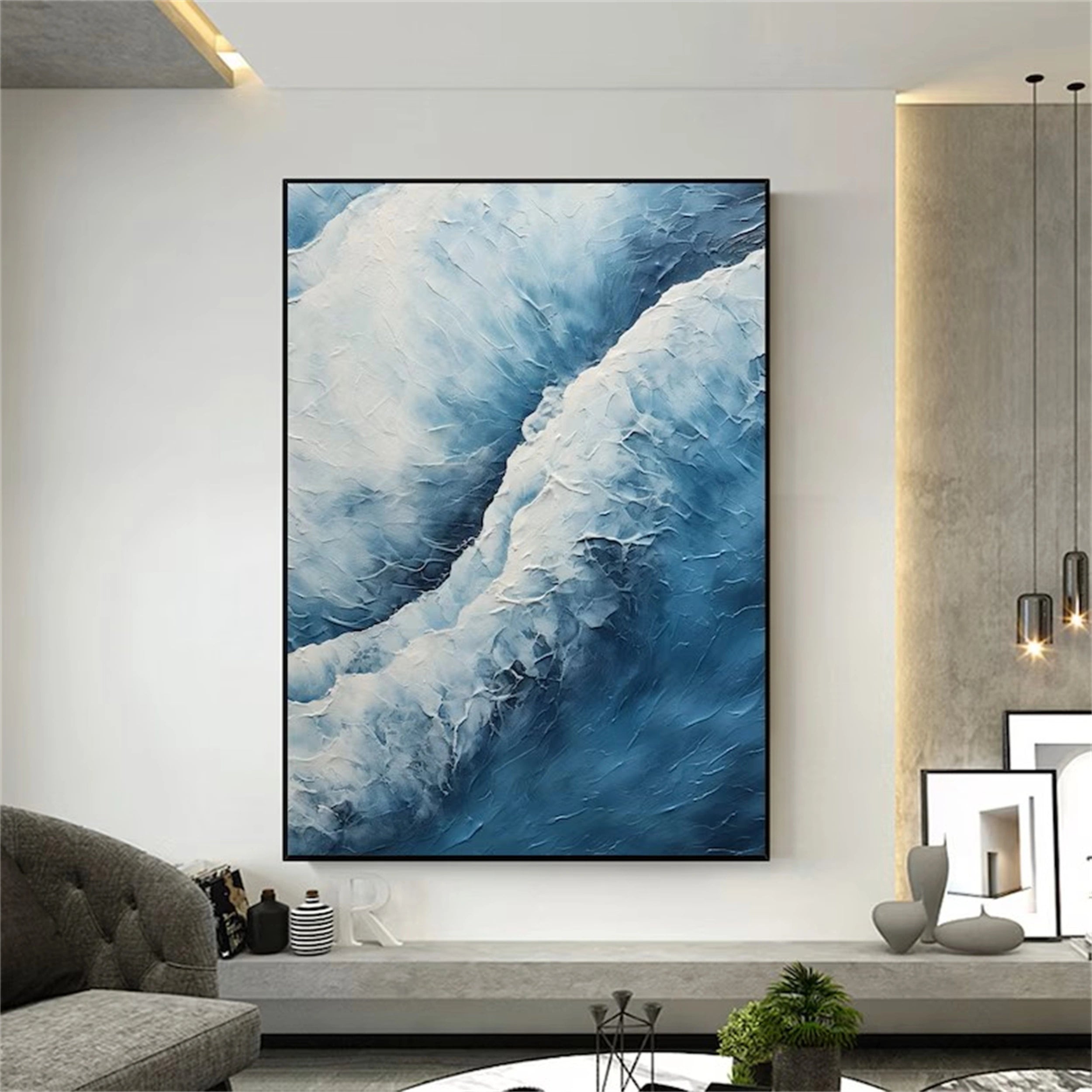 Blue Textured Minimalist Wall Art #BL011