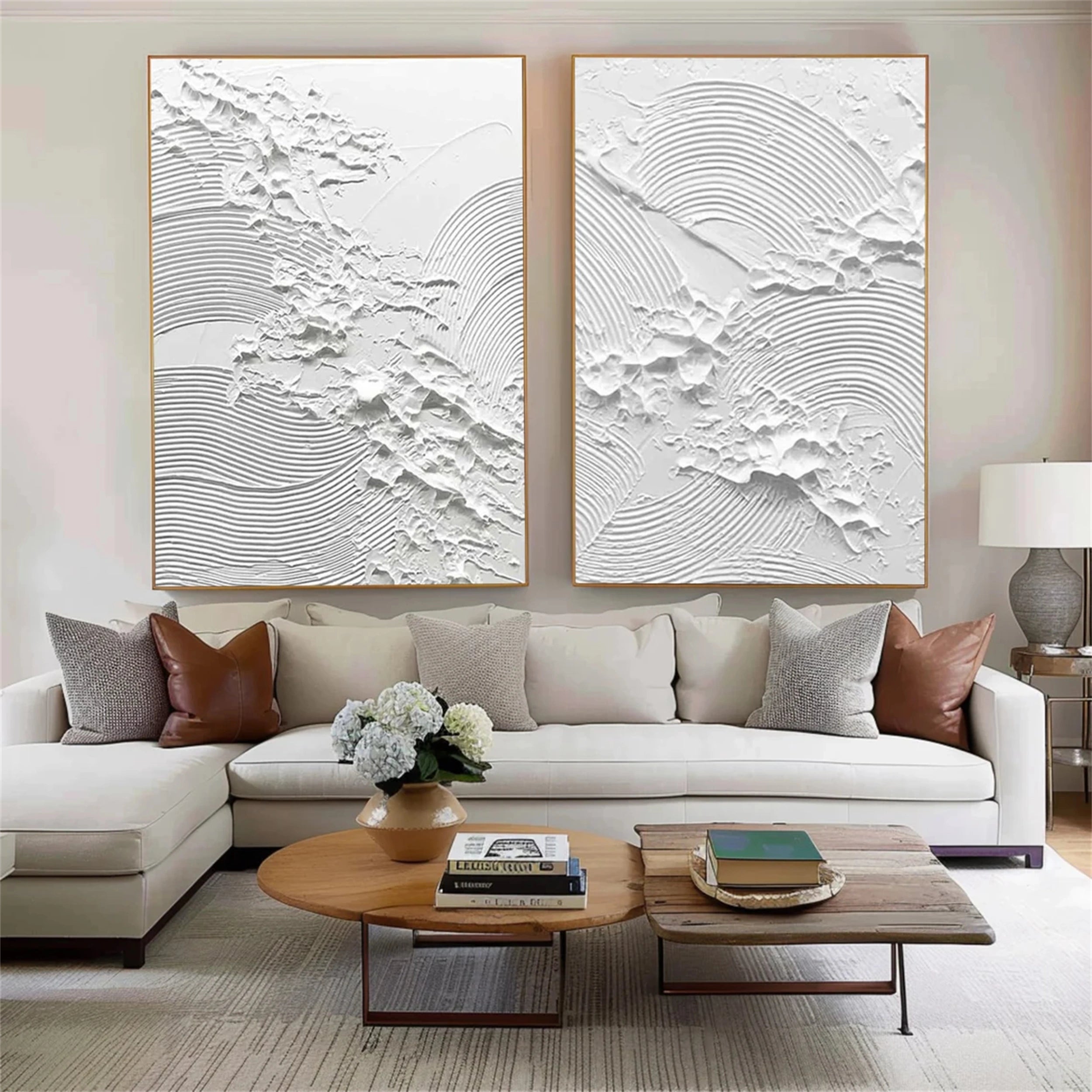 White Textured Minimalist Wall Art Set of 2 #WT032