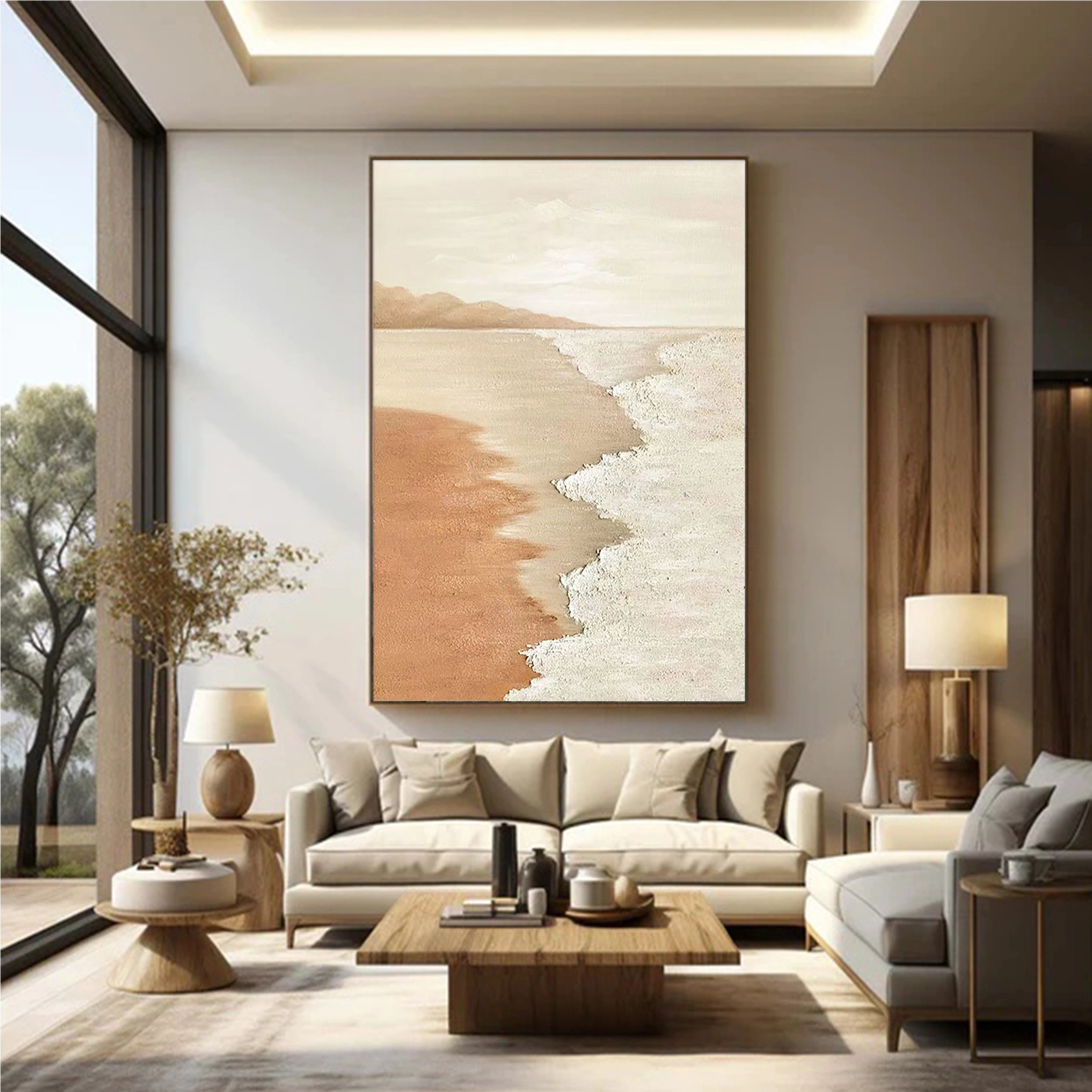 Beige & Brown Textured Minimalist Wall Art #BM019