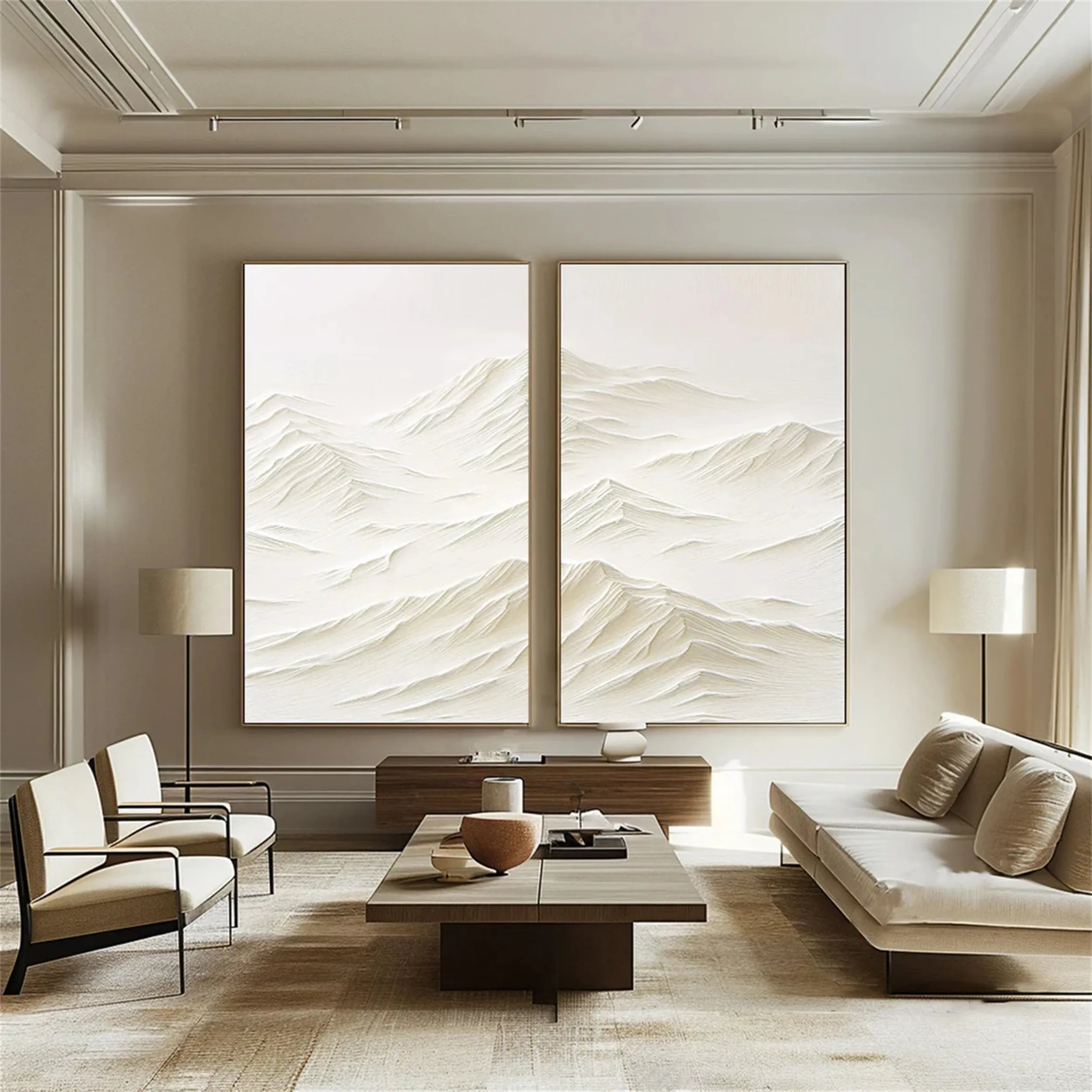White Textured Minimalist Wall Art Set of 2 #WT089