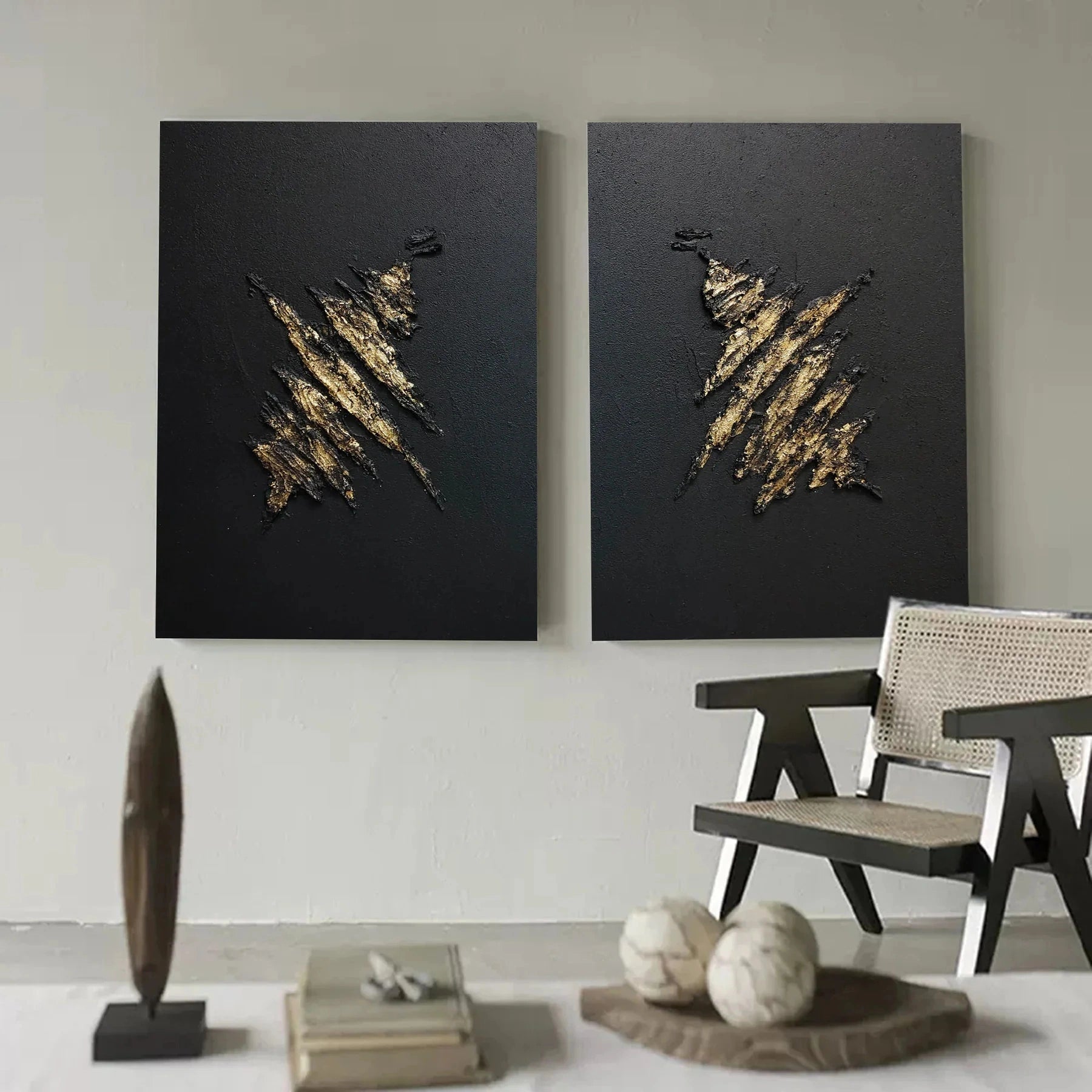 Black Textured Minimalist Wall Art Set of 2 #BT028