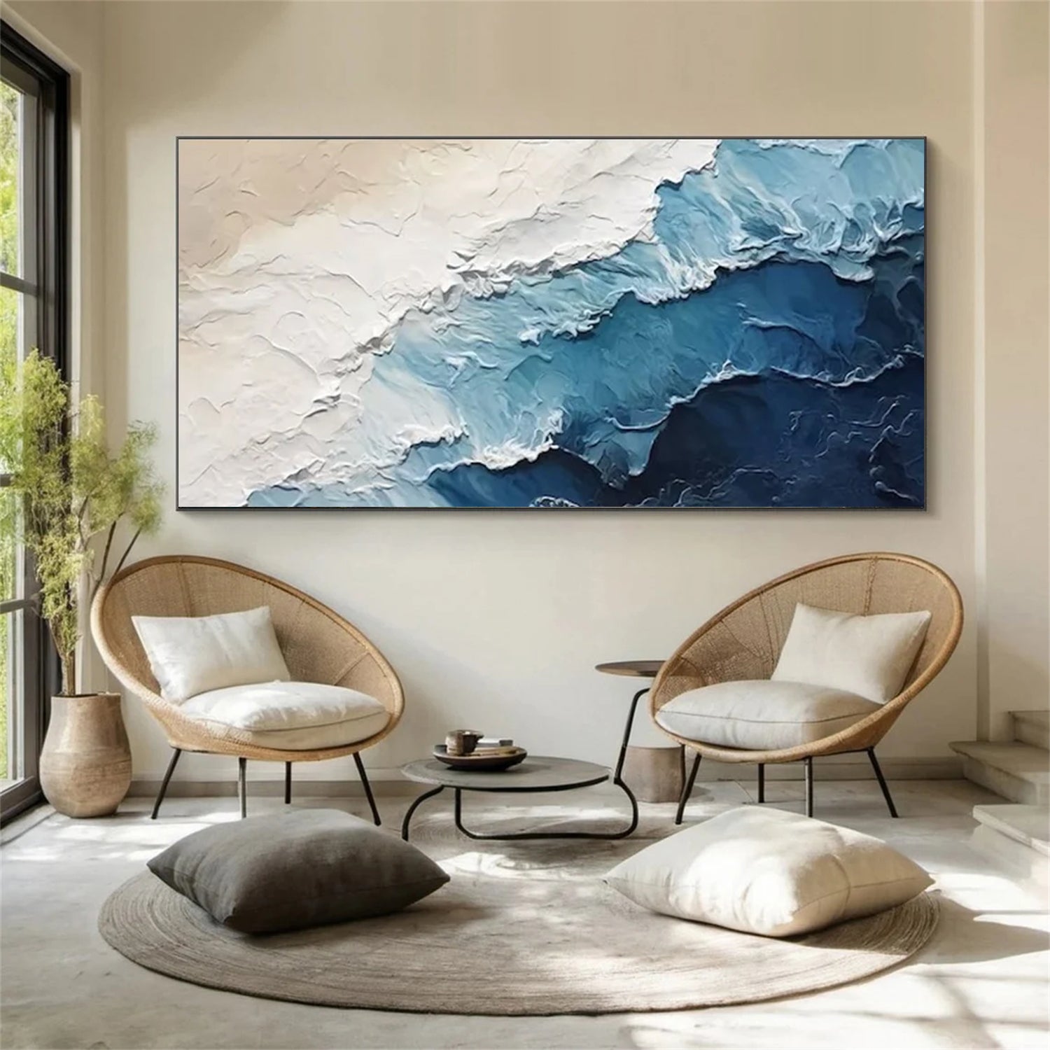 3d textured painting blue abstract Wall Art t acrylic paintings on canvas,large texture painting art decor framed art，minimalist outlet wall art