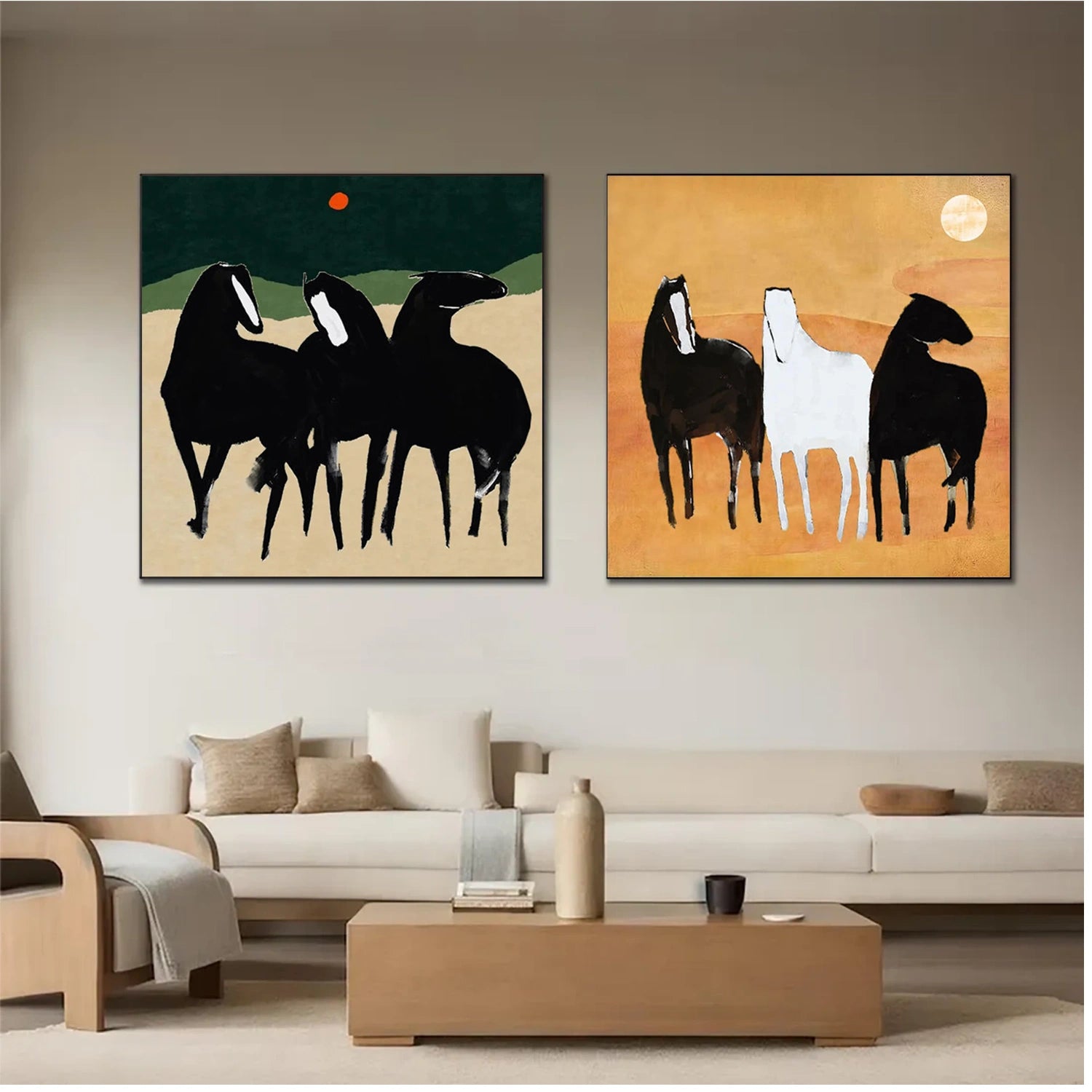 Abstract Animal Art Horse Wall Art Set of 2 #AT036